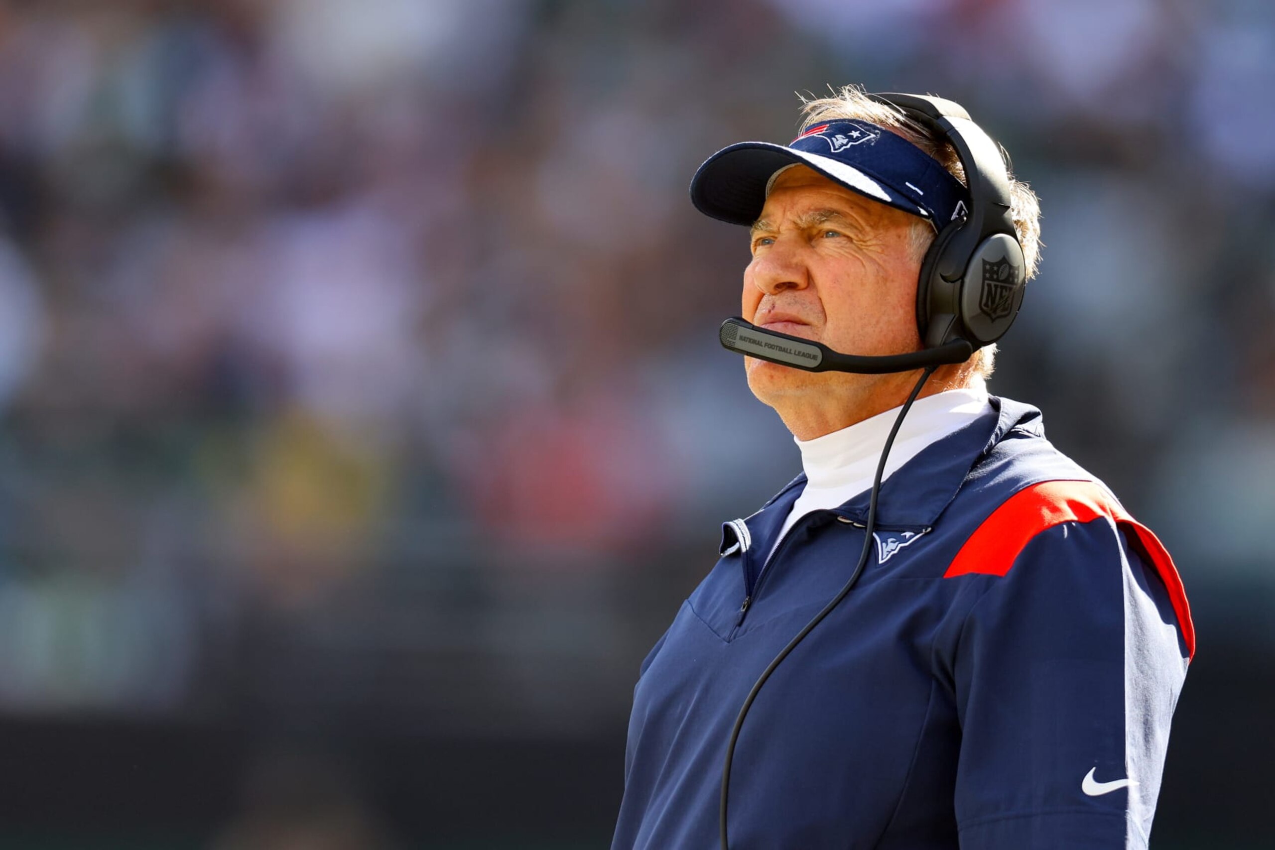 EAST RUTHERFORD, NEW JERSEY - OCTOBER 30: Head coach Bill Belichick of the New England Patriots reacts during the first half against the New York Jets at MetLife Stadium on October 30, 2022 in East Rutherford, New Jersey. (Photo by Mike Stobe/Getty Images) EAST RUTHERFORD, NEW JERSEY - OCTOBER 30: Head coach Bill Belichick of the New England Patriots reacts during the first half against the New York Jets at MetLife Stadium on October 30, 2022 in East Rutherford, New Jersey. (Photo by Mike Stobe/Getty Images)