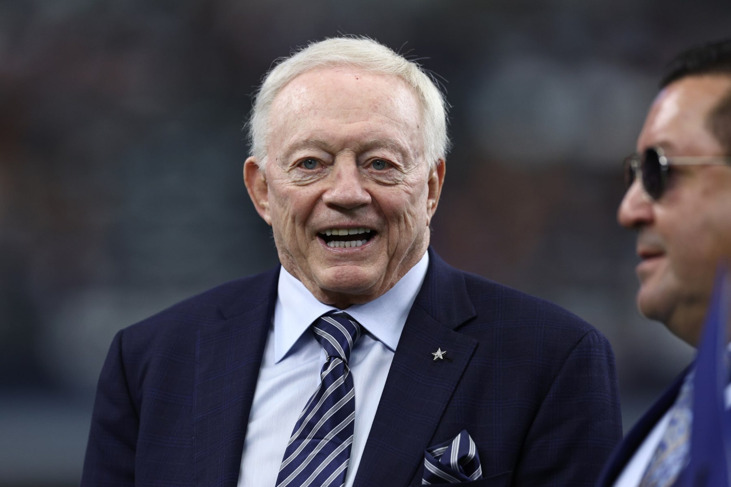 ARLINGTON, TEXAS - OCTOBER 23: Dallas Cowboys Owner Jerry Jones looks on during warmups before the game against the Detroit Lions at AT&T Stadium on October 23, 2022 in Arlington, Texas. (Photo by Tom Pennington/Getty Images)