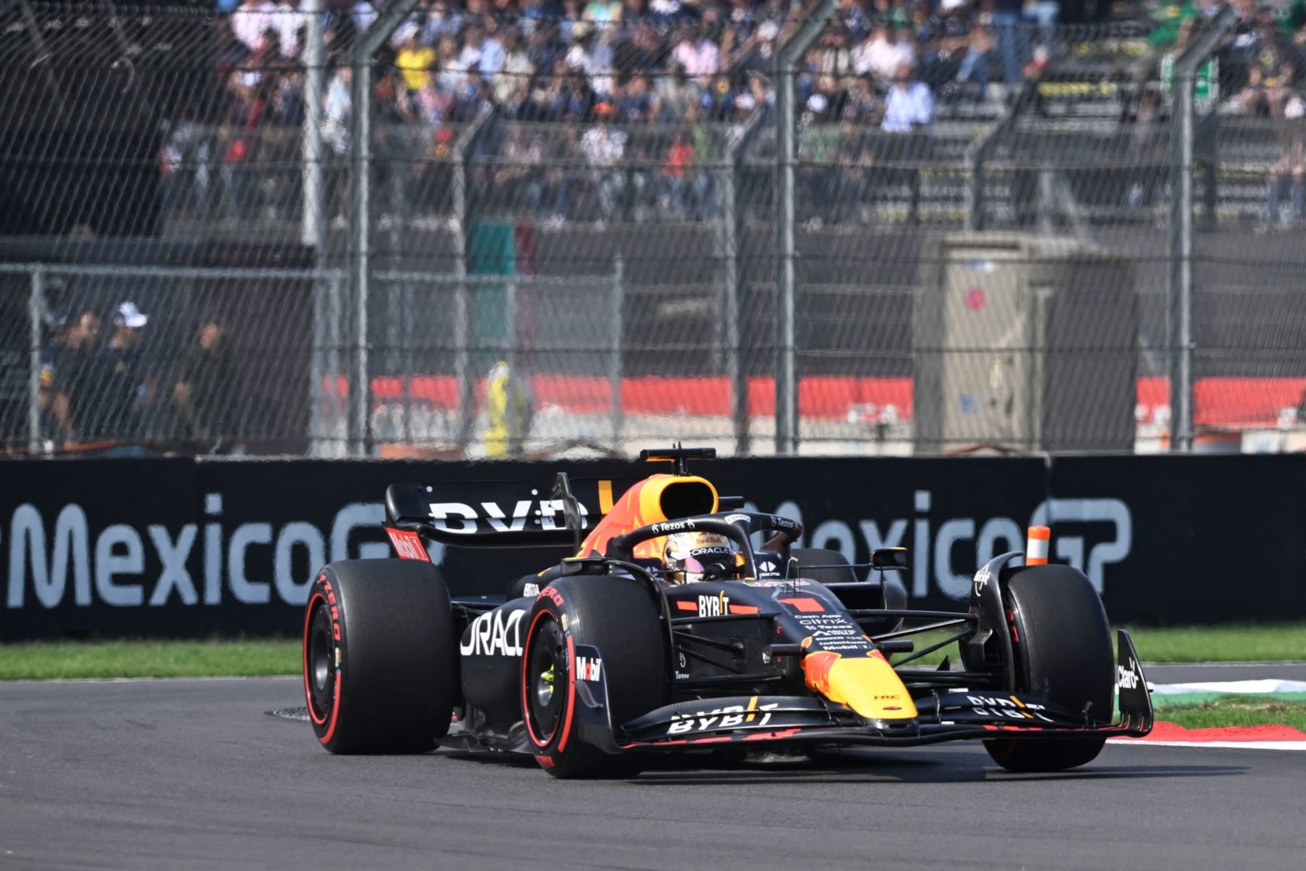 Red Bull Racing's Dutch driver Max Verstappen races during the Formula One Mexico Grand Prix at the Hermanos Rodriguez racetrack in Mexico City on October 30, 2022. (Photo by Rodrigo ARANGUA / AFP) (Photo by RODRIGO ARANGUA/AFP via Getty Images)