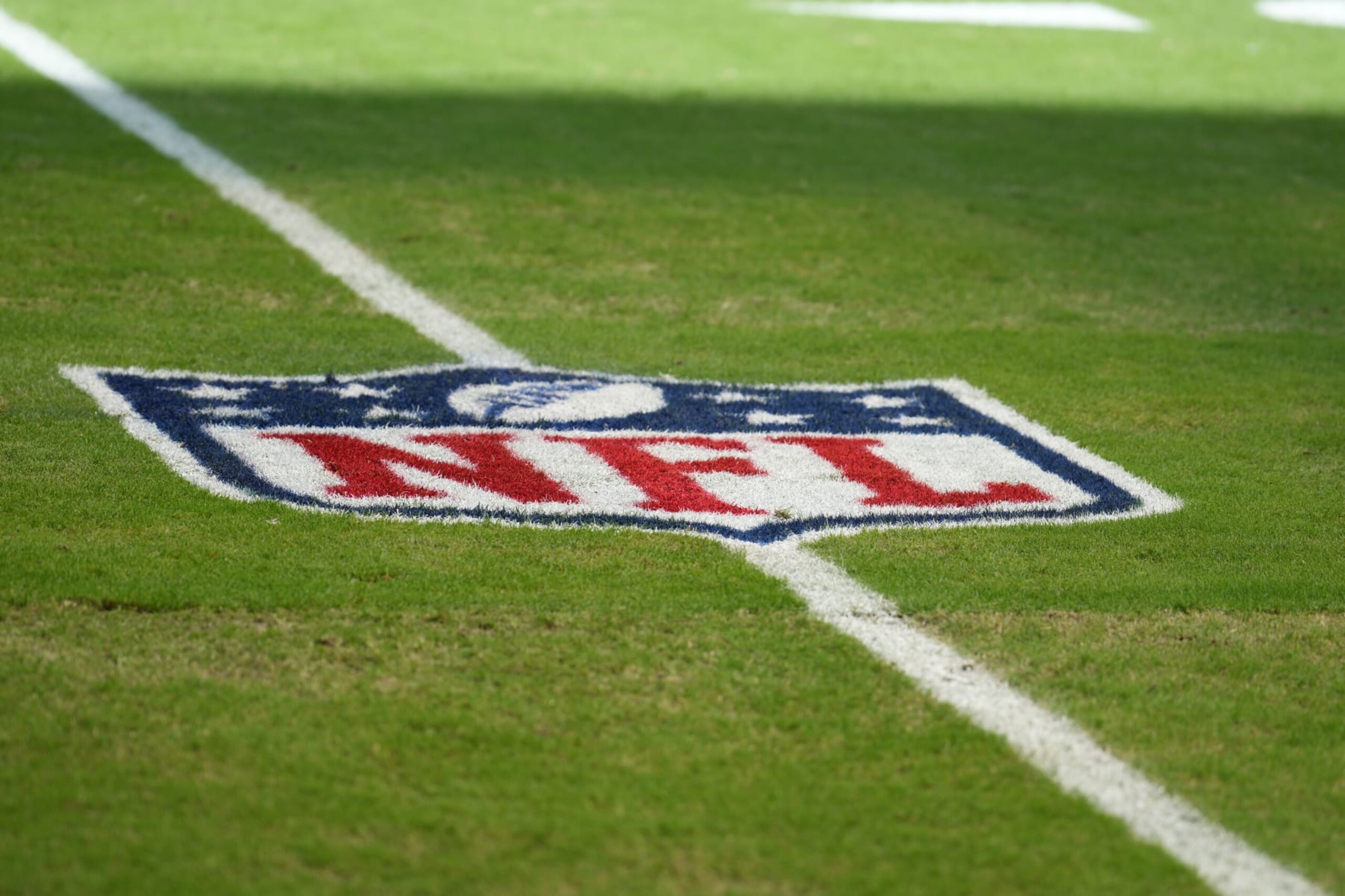 MIAMI GARDENS, FL - OCTOBER 16: The NFL field logo is displayed during the game between the Minnesota Vikings and the Miami Dolphins on October 16, 2022 at Hard Rock Stadium, Miami Gardens, FL (Photo by Peter Joneleit/Icon Sportswire via Getty Images)
