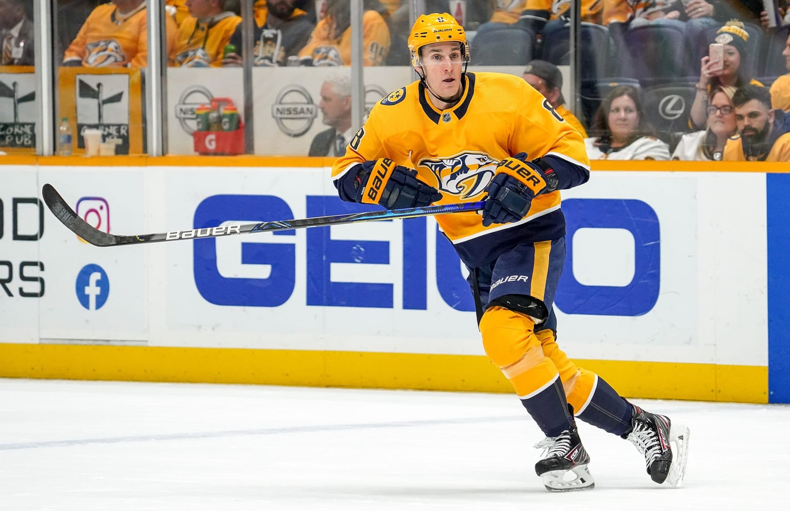 NASHVILLE, TN - JANUARY 16: Kyle Turris #8 of the Nashville Predators skates against the Anaheim Ducks at Bridgestone Arena on January 16, 2020 in Nashville, Tennessee. (Photo by John Russell/NHLI via Getty Images) NASHVILLE, TN - JANUARY 16: Kyle Turris #8 of the Nashville Predators skates against the Anaheim Ducks at Bridgestone Arena on January 16, 2020 in Nashville, Tennessee. (Photo by John Russell/NHLI via Getty Images)