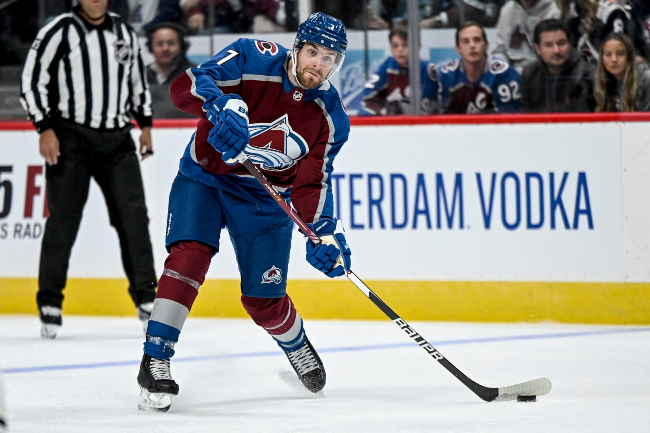 DENVER, CO - OCTOBER 12: Devon Toews (7) of the Colorado Avalanche shoots against the Chicago Blackhawks during the first period at Ball Arena in Denver on Wednesday, October 12, 2022. (Photo by AAron Ontiveroz/MediaNews Group/The Denver Post via Getty Images) DENVER, CO - OCTOBER 12: Devon Toews (7) of the Colorado Avalanche shoots against the Chicago Blackhawks during the first period at Ball Arena in Denver on Wednesday, October 12, 2022. (Photo by AAron Ontiveroz/MediaNews Group/The Denver Post via Getty Images)