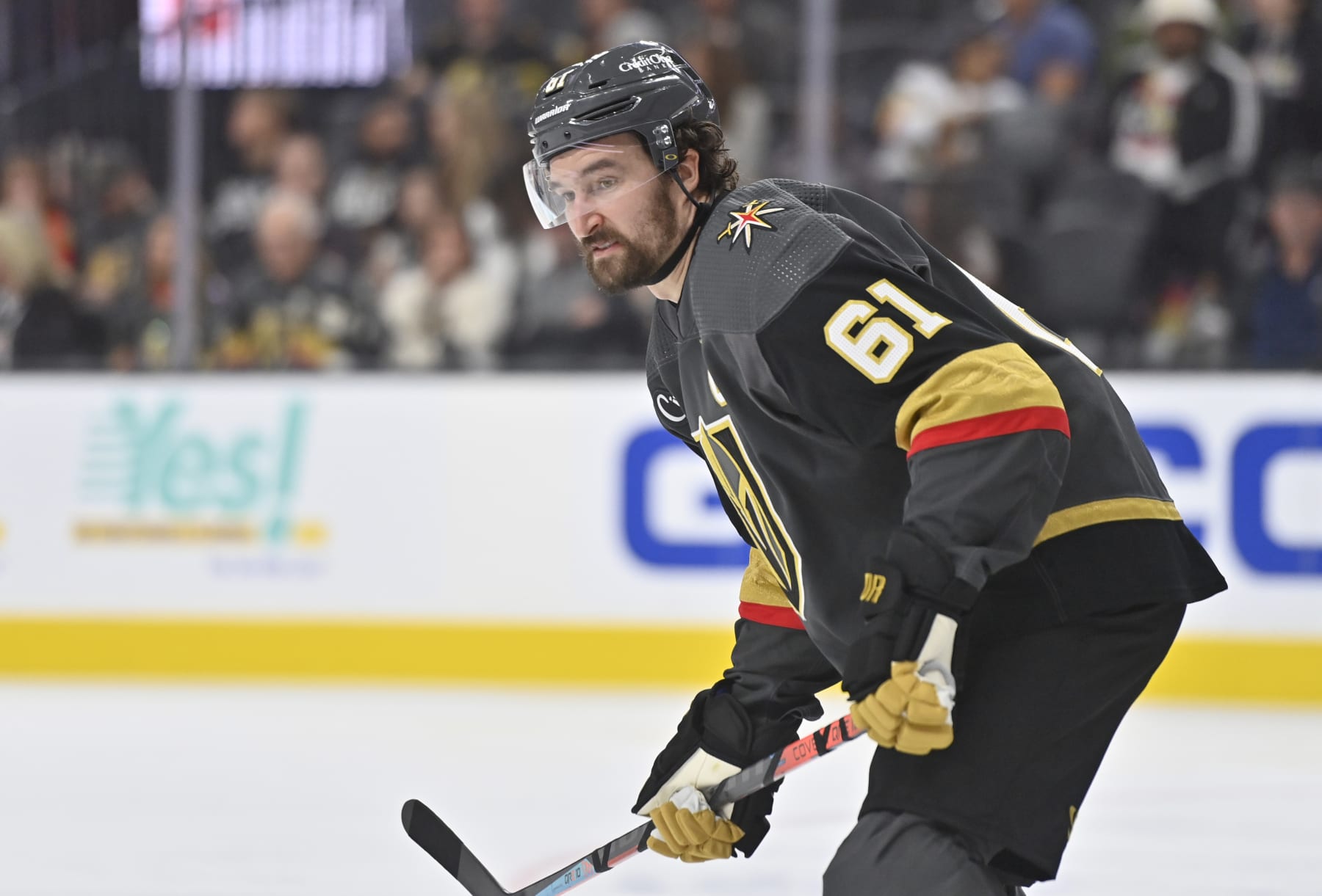 LAS VEGAS, NEVADA - OCTOBER 30: Mark Stone #61 of the Vegas Golden Knights skates during the second period against the Winnipeg Jets at T-Mobile Arena on October 30, 2022 in Las Vegas, Nevada. (Photo by David Becker/NHLI via Getty Images)