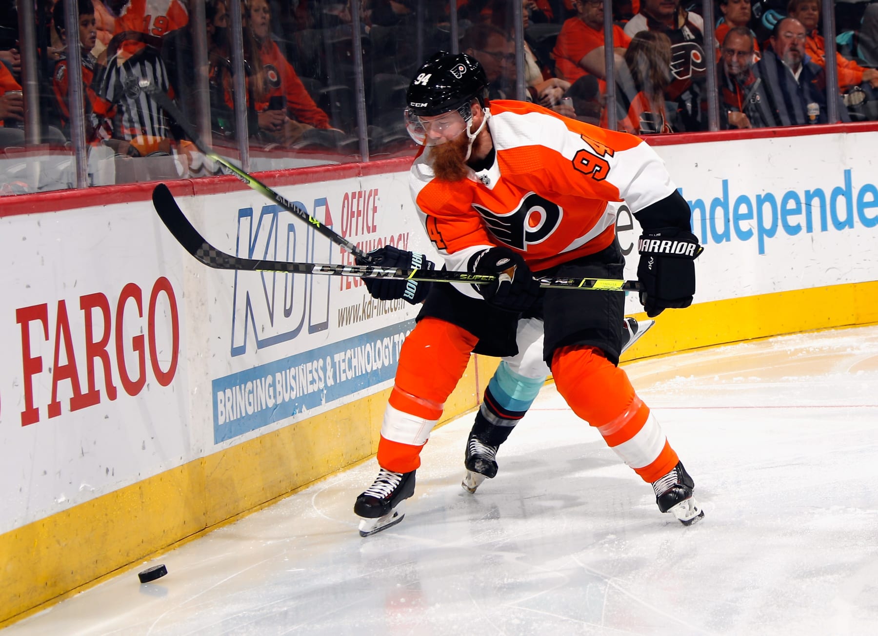 PHILADELPHIA, PENNSYLVANIA - OCTOBER 18: Ryan Ellis #94 of the Philadelphia Flyers skates against the Seattle Kraken at the Wells Fargo Center on October 18, 2021 in Philadelphia, Pennsylvania. The Flyers defeated the Kraken 6-1.  (Photo by Bruce Bennett/Getty Images)