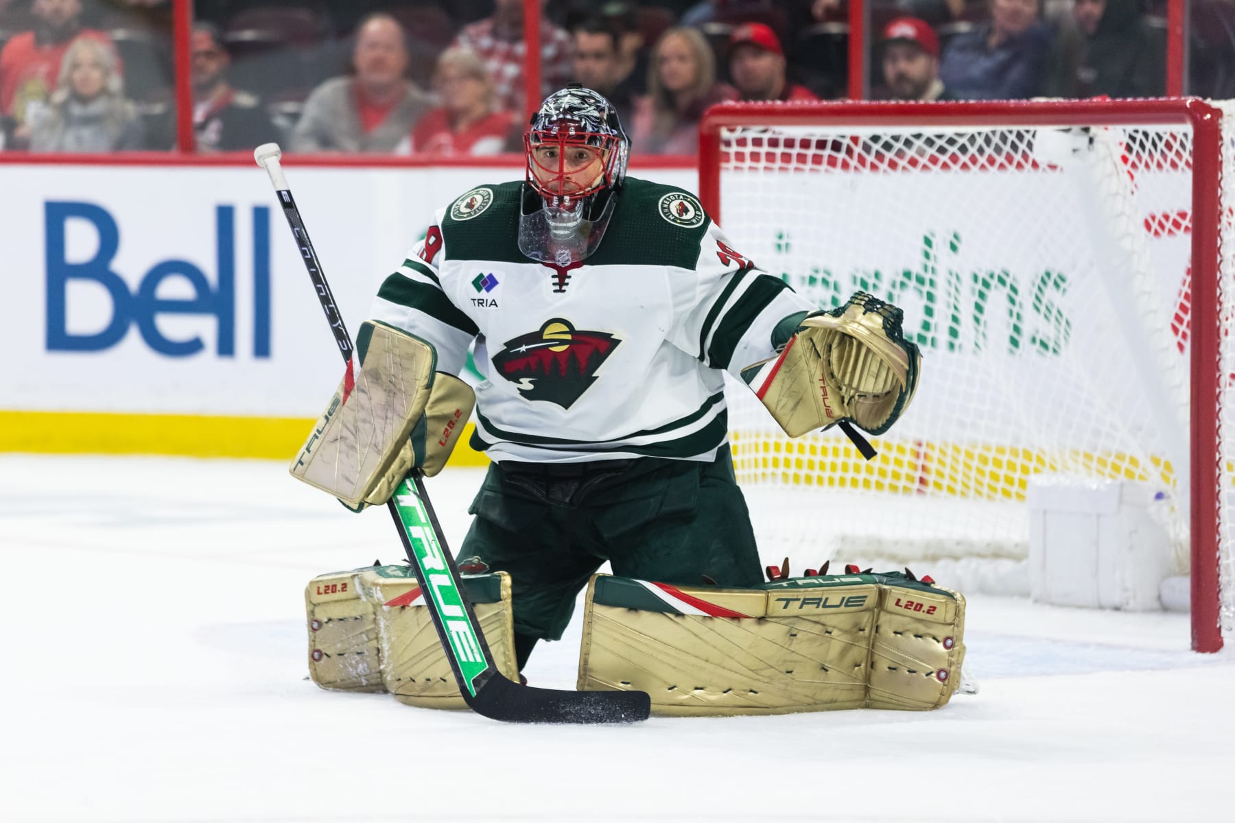 OTTAWA, ON - OCTOBER 27: Minnesota Wild Goalie Marc-Andre Fleury (29) prepares to make a save during first period National Hockey League action between the Minnesota Wild and Ottawa Senators on October 27, 2022, at Canadian Tire Centre in Ottawa, ON, Canada. (Photo by Richard A. Whittaker/Icon Sportswire via Getty Images)