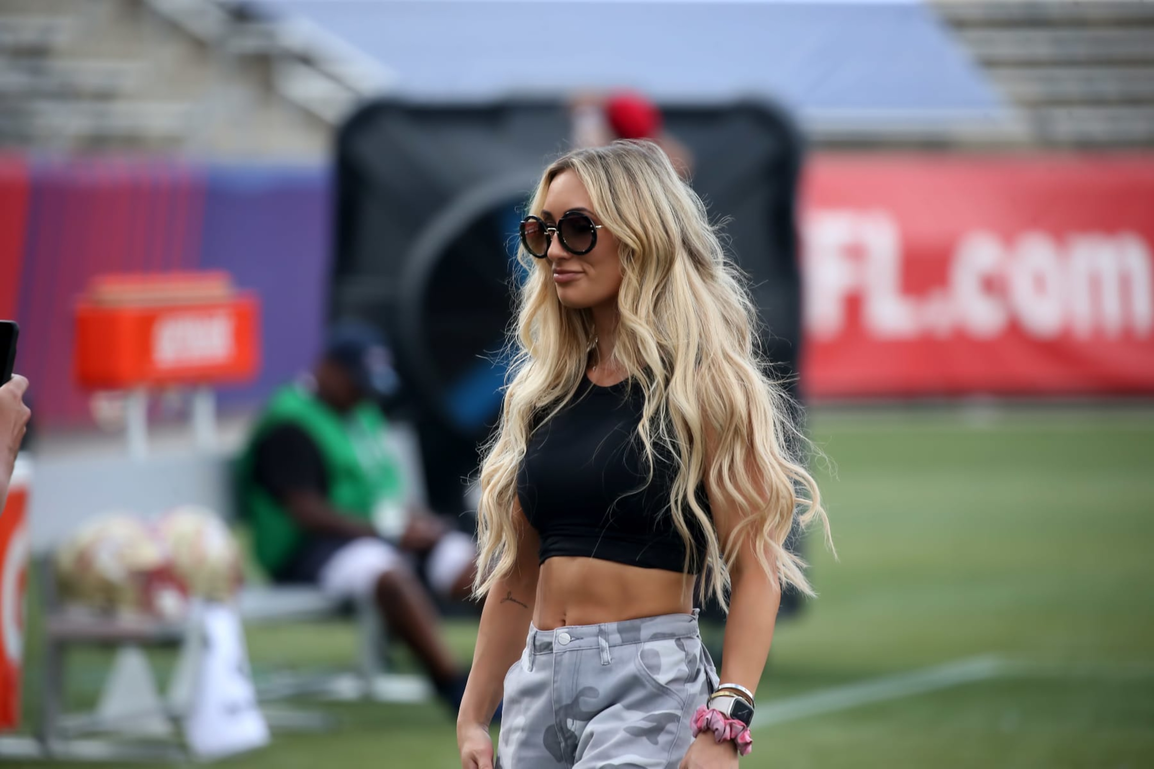 BIRMINGHAM, AL - JUNE 11: WWE wrestler Carmella attends the USFL game between the Birmingham Stallions and the Houston Gamblers on June 11, 2022 at Protective Stadium in Birmingham, Alabama. (Photo by Michael Wade/Icon Sportswire via Getty Images) BIRMINGHAM, AL - JUNE 11: WWE wrestler Carmella attends the USFL game between the Birmingham Stallions and the Houston Gamblers on June 11, 2022 at Protective Stadium in Birmingham, Alabama. (Photo by Michael Wade/Icon Sportswire via Getty Images)