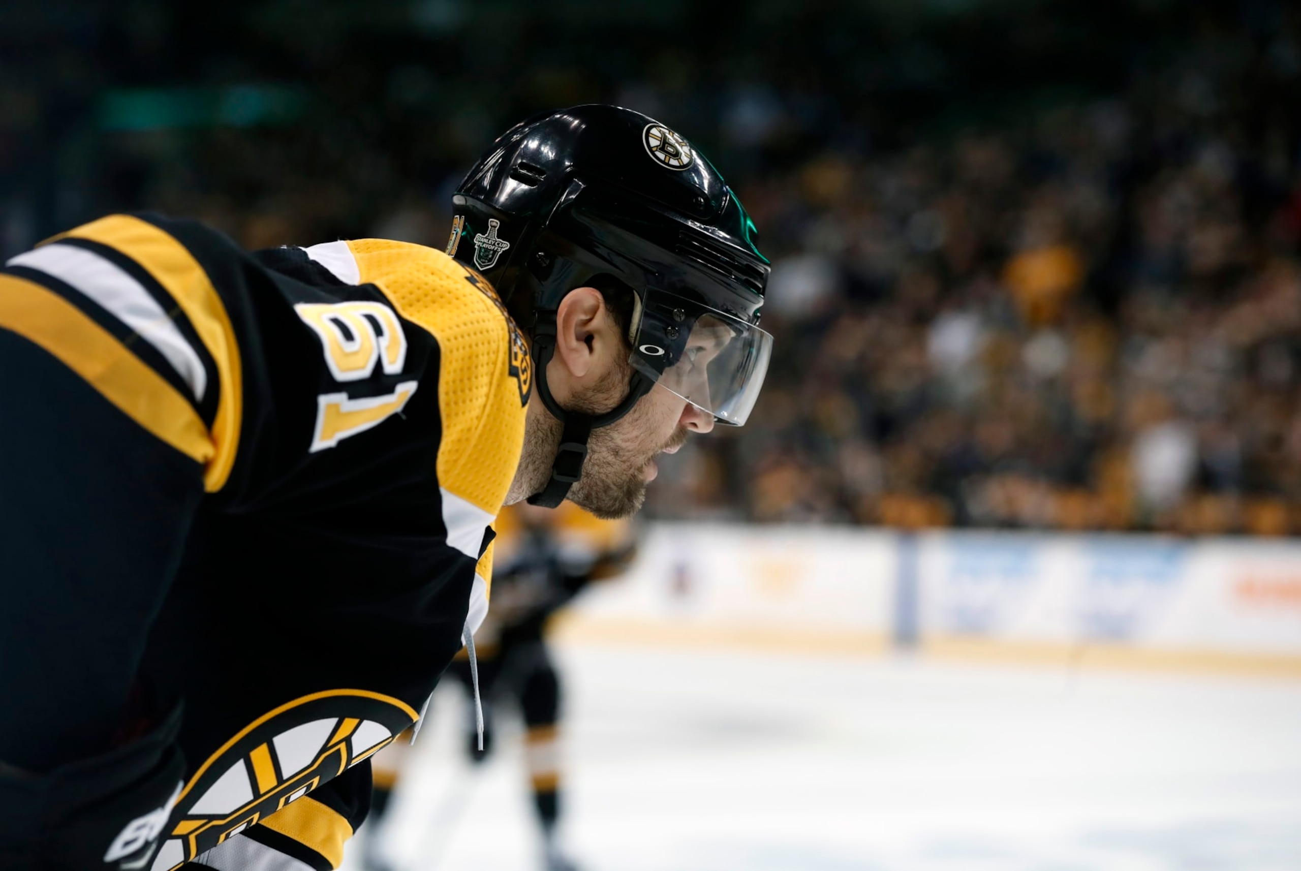BOSTON, MA - APRIL 21: Boston Bruins right wing Rick Nash (61) eyes a face off during Game 5 of the First Round for the 2018 Stanley Cup Playoffs between the Boston Bruins and the Toronto Maple Leafs on April 21, 2018, at TD Garden in Boston, Massachusetts. The Maple Leafs defeated the Bruins 4-3. (Photo by Fred Kfoury III/Icon Sportswire via Getty Images) BOSTON, MA - APRIL 21: Boston Bruins right wing Rick Nash (61) eyes a face off during Game 5 of the First Round for the 2018 Stanley Cup Playoffs between the Boston Bruins and the Toronto Maple Leafs on April 21, 2018, at TD Garden in Boston, Massachusetts. The Maple Leafs defeated the Bruins 4-3. (Photo by Fred Kfoury III/Icon Sportswire via Getty Images)