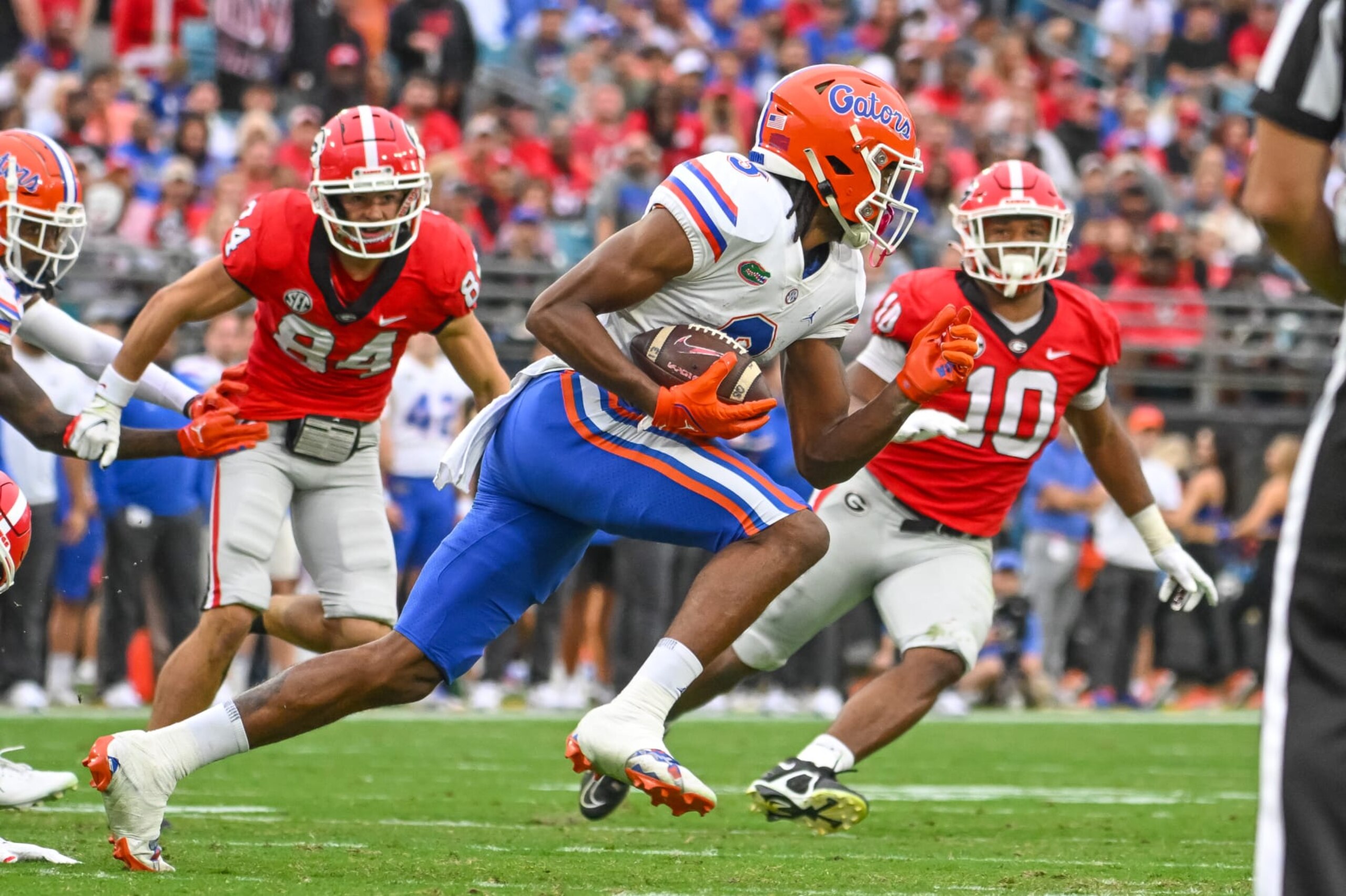 JACKSONVILLE, FL - OCTOBER 29: Florida Gators wide receiver Xzavier Henderson (3) during the college football game between the Florida Gators and Georgia Bulldogs on October 29, 2022, at TIAA Bank Field in Jacksonville, Florida. (Photo by John Adams/Icon Sportswire via Getty Images)