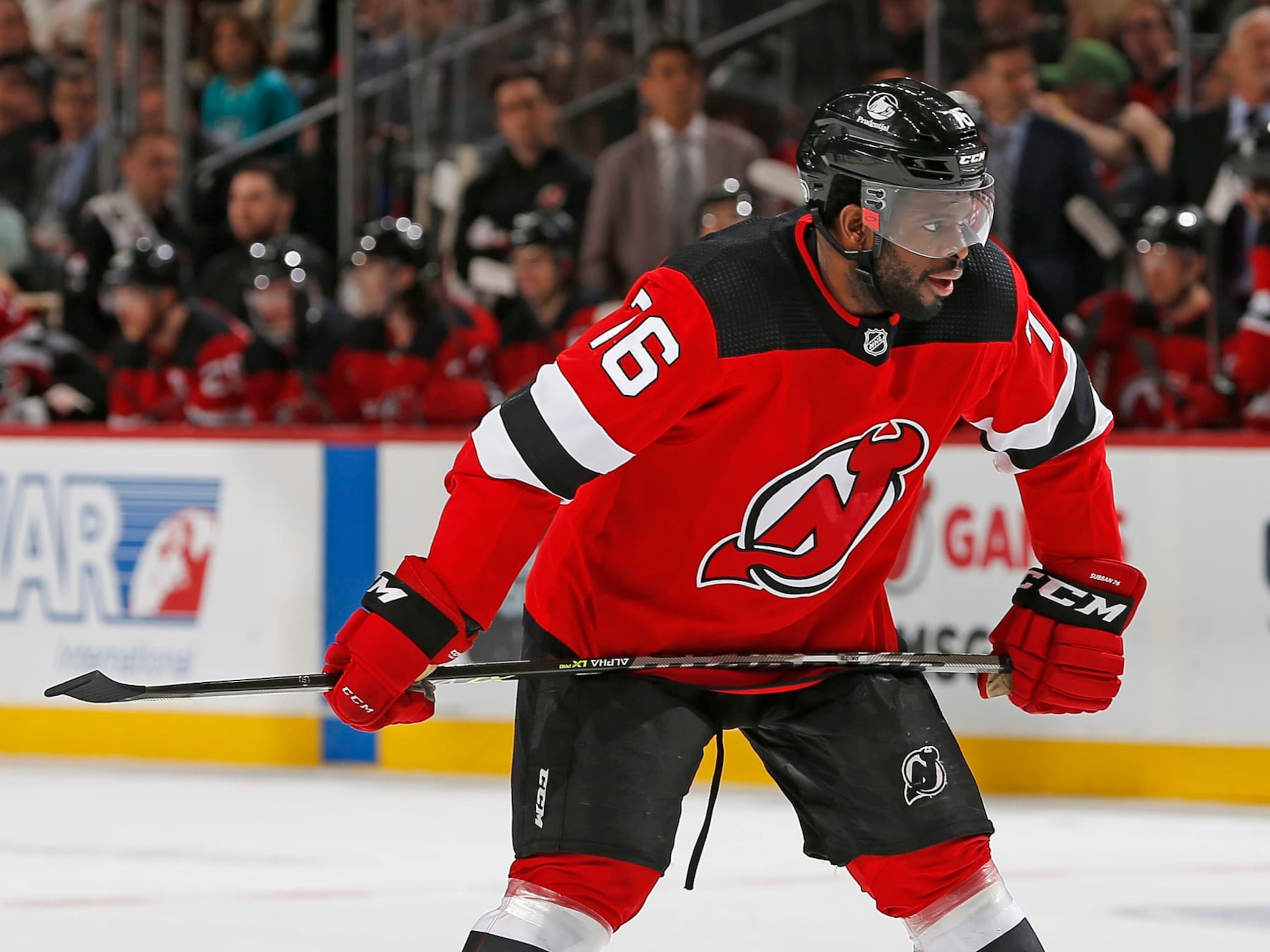 NEWARK, NJ - APRIL 24: P.K. Subban #76 of the New Jersey Devils looks on during the third period against the Detroit Red Wings at the Prudential Center on April 24, 2022 in Newark, New Jersey. (Photo by Christopher Pasatieri/NHLI via Getty Images) NEWARK, NJ - APRIL 24: P.K. Subban #76 of the New Jersey Devils looks on during the third period against the Detroit Red Wings at the Prudential Center on April 24, 2022 in Newark, New Jersey. (Photo by Christopher Pasatieri/NHLI via Getty Images)