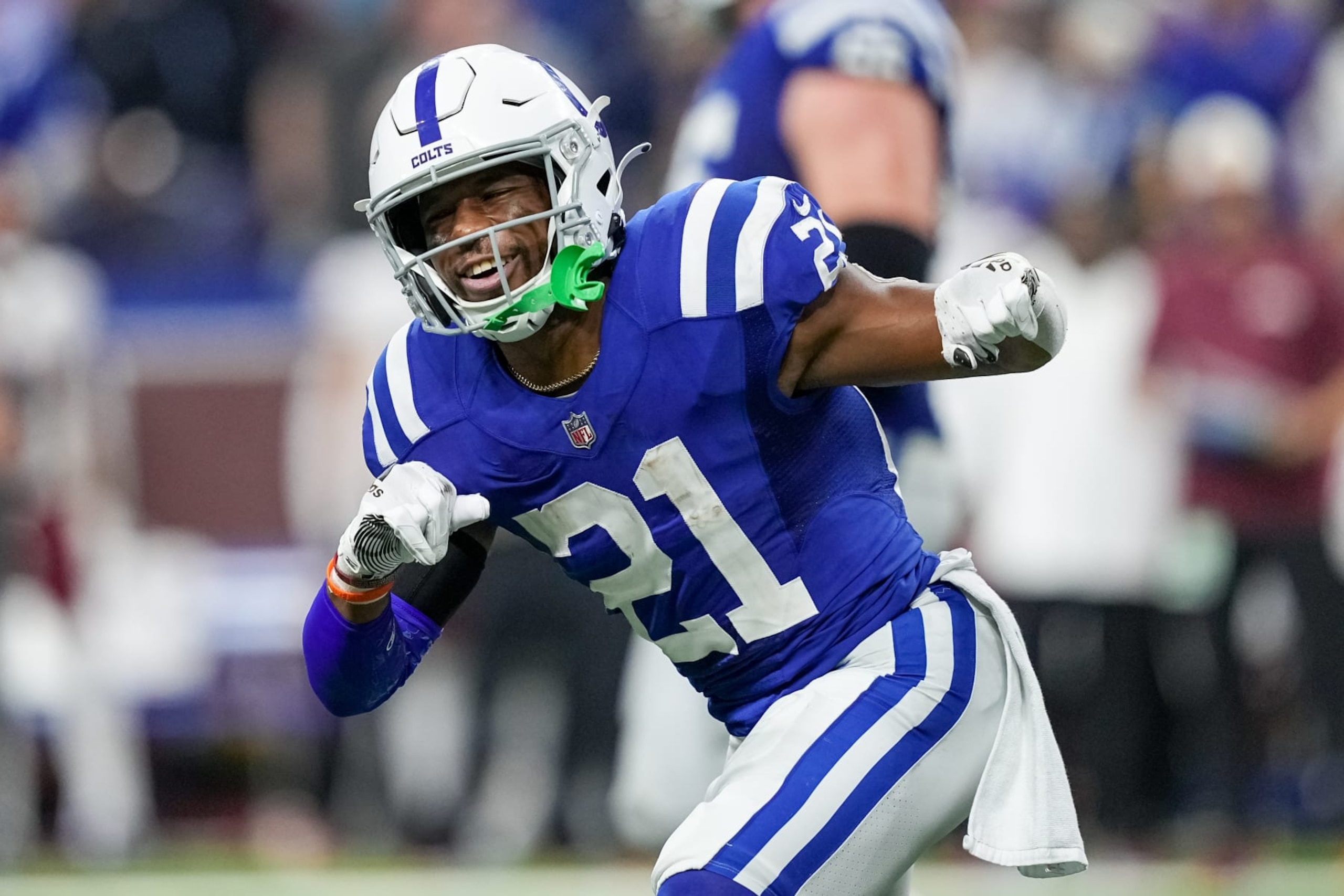 INDIANAPOLIS, INDIANA - OCTOBER 30: Nyheim Hines #21 of the Indianapolis Colts celebrates after scoring a touchdown in the fourth quarter against the Washington Commanders at Lucas Oil Stadium on October 30, 2022 in Indianapolis, Indiana. (Photo by Dylan Buell/Getty Images) INDIANAPOLIS, INDIANA - OCTOBER 30: Nyheim Hines #21 of the Indianapolis Colts celebrates after scoring a touchdown in the fourth quarter against the Washington Commanders at Lucas Oil Stadium on October 30, 2022 in Indianapolis, Indiana. (Photo by Dylan Buell/Getty Images)