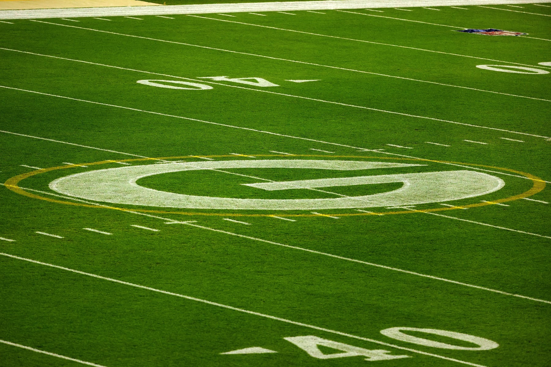 GREEN BAY, WISCONSIN - NOVEMBER 29: A general view of the Green Bay Packers logo prior to a game between the Green Bay Packers and the Chicago Bears at Lambeau Field on November 29, 2020 in Green Bay, Wisconsin. The Packers defeated the Bears 45-21. (Photo by Stacy Revere/Getty Images)