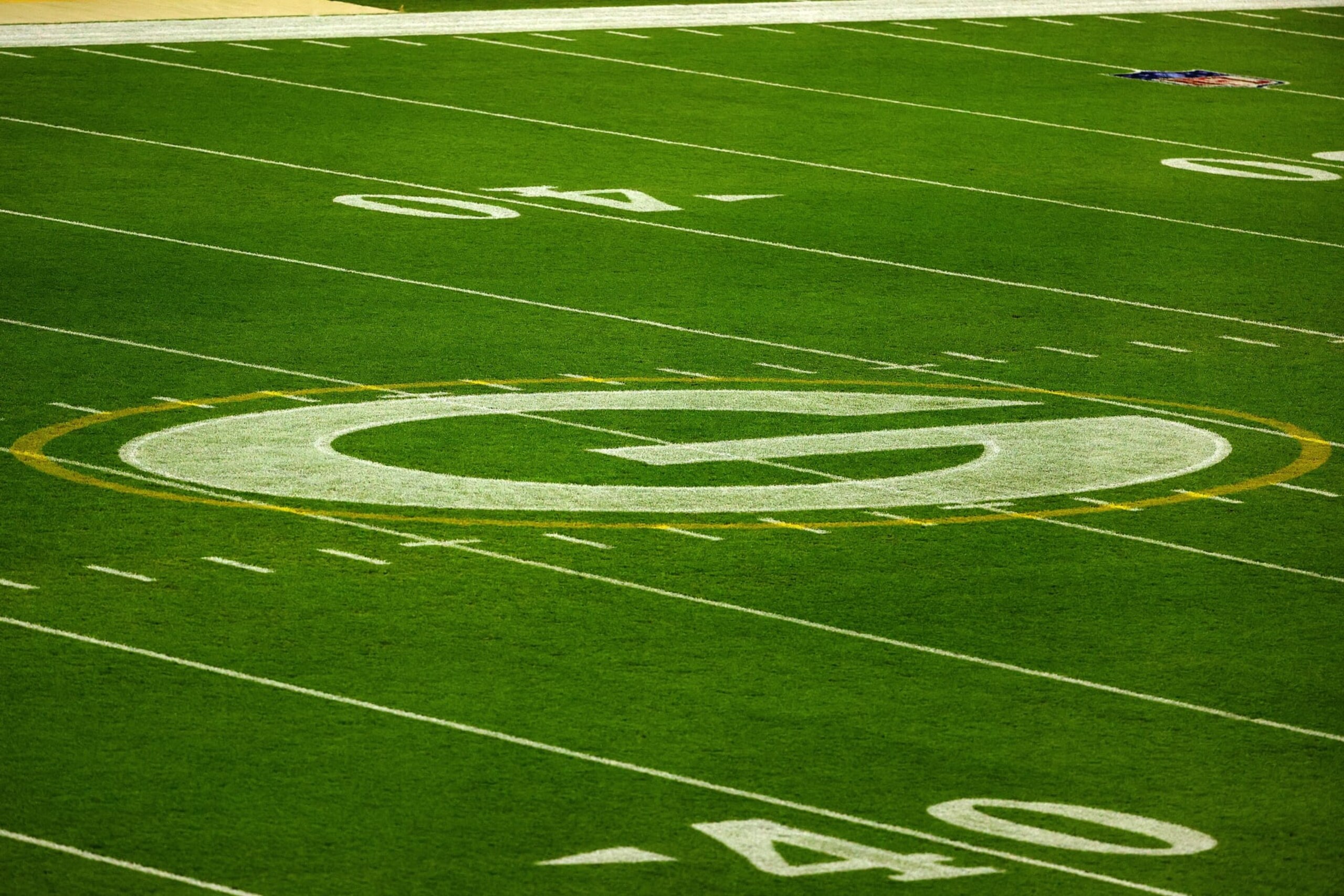 GREEN BAY, WISCONSIN - NOVEMBER 29: A general view of the Green Bay Packers logo prior to a game between the Green Bay Packers and the Chicago Bears at Lambeau Field on November 29, 2020 in Green Bay, Wisconsin. The Packers defeated the Bears 45-21. (Photo by Stacy Revere/Getty Images)