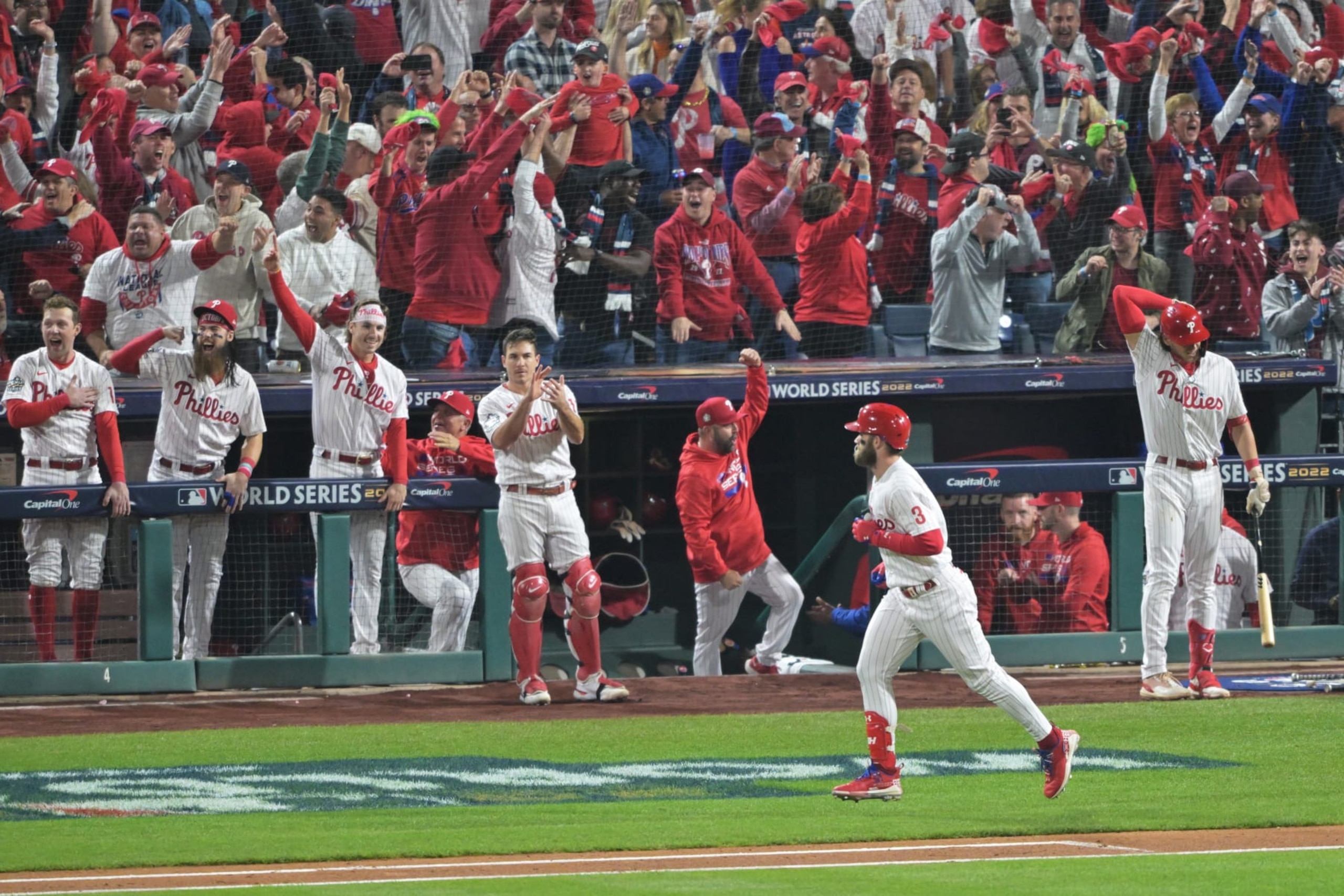 Bryce Harper got a historic home run party started for the Phillies in Game 3 of the World Series. Bryce Harper got a historic home run party started for the Phillies in Game 3 of the World Series.