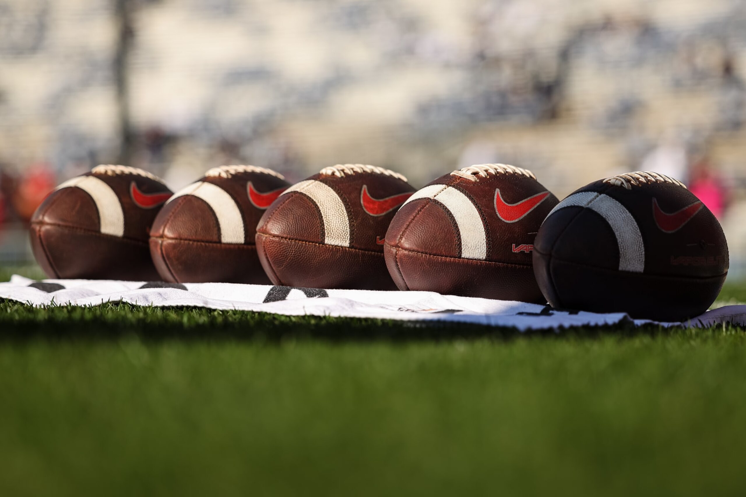 STATE COLLEGE, PA - OCTOBER 29: Ohio State Buckeyes footballs are seen on the field before the game against the Penn State Nittany Lions at Beaver Stadium on October 29, 2022 in State College, Pennsylvania. (Photo by Scott Taetsch/Getty Images)