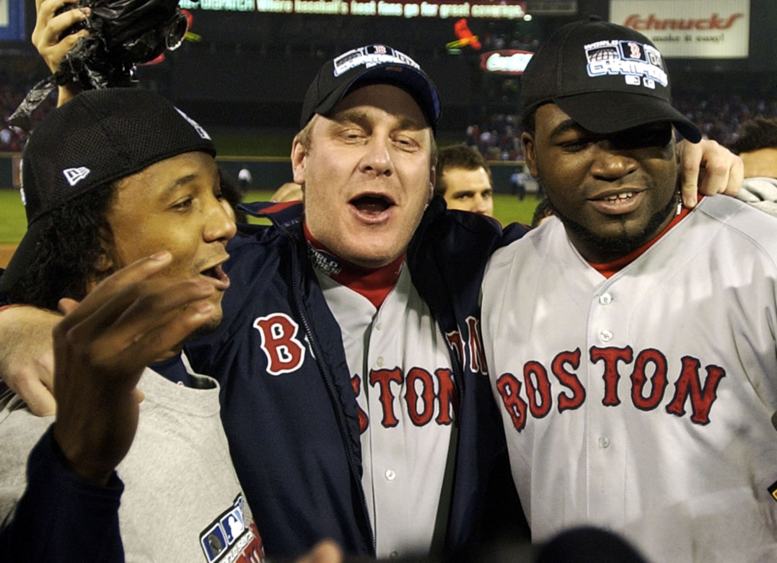 Pedro Martรญnez, Curt Schilling and David Ortiz Pedro Martรญnez, Curt Schilling and David Ortiz