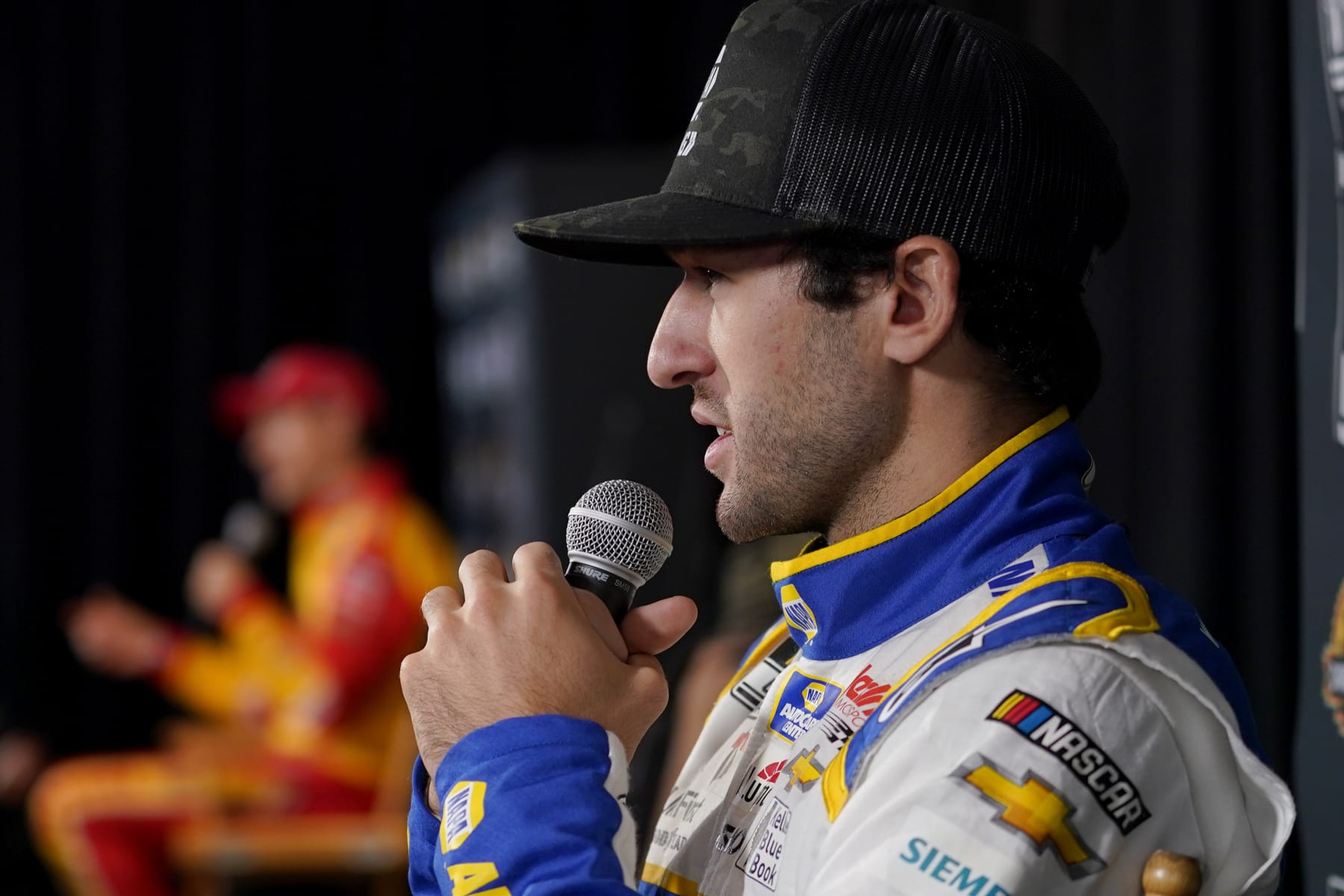 NASCAR Cup Series driver Chase Elliott speaks during the NASCAR Championship media day, Thursday, Nov. 3, 2022, in Phoenix. (AP Photo/Matt York)