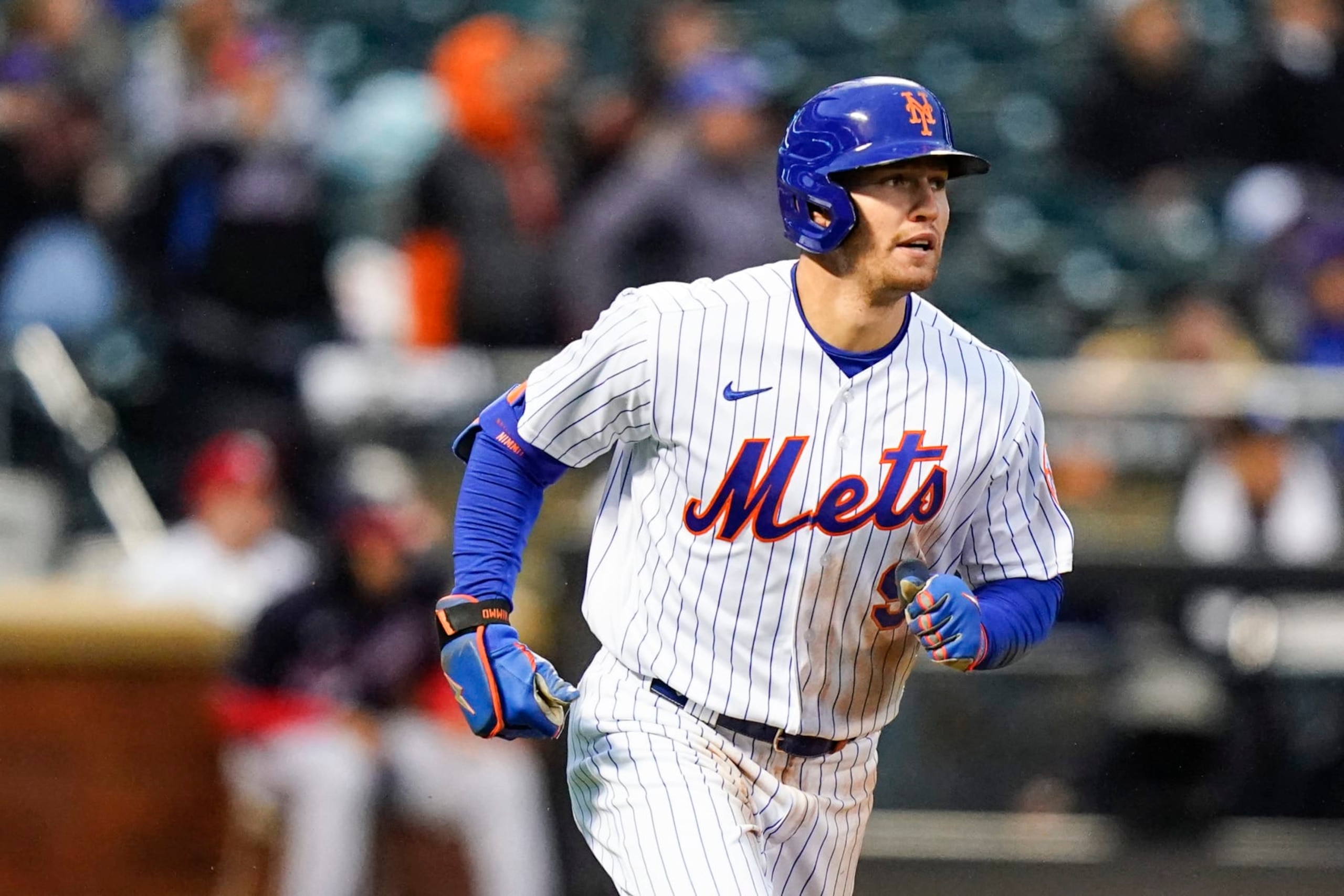 New York Mets' Brandon Nimmo runs the bases after hitting a home run during the fourth inning in the first baseball game of a doubleheader against the Washington Nationals, Tuesday, Oct. 4, 2022, in New York. (AP Photo/Frank Franklin II) New York Mets' Brandon Nimmo runs the bases after hitting a home run during the fourth inning in the first baseball game of a doubleheader against the Washington Nationals, Tuesday, Oct. 4, 2022, in New York. (AP Photo/Frank Franklin II)