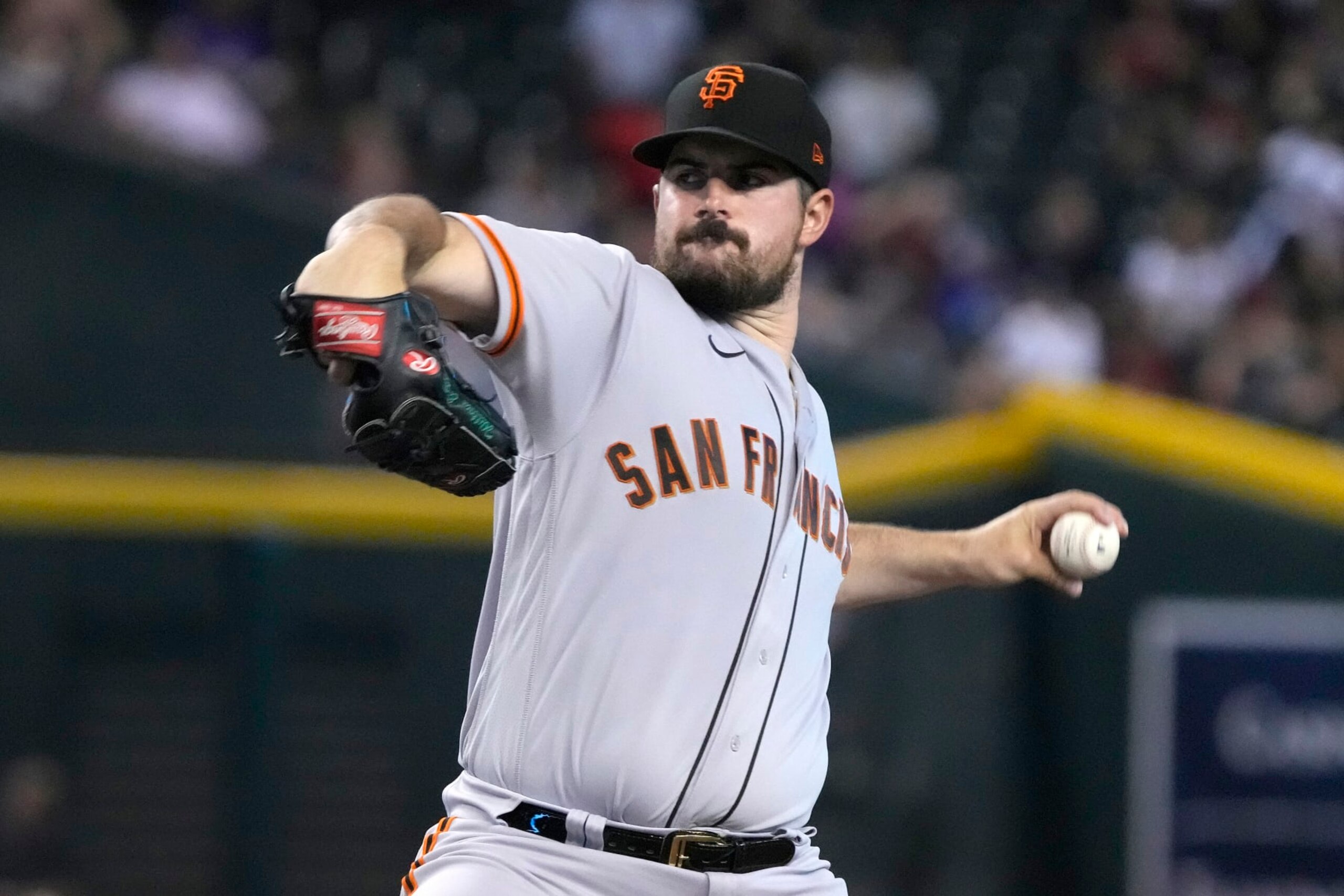 San Francisco Giants pitcher Carlos Rodon throws to an Arizona Diamondbacks batter during the first inning of a baseball game Friday, Sept. 23, 2022, in Phoenix. (AP Photo/Rick Scuteri) San Francisco Giants pitcher Carlos Rodon throws to an Arizona Diamondbacks batter during the first inning of a baseball game Friday, Sept. 23, 2022, in Phoenix. (AP Photo/Rick Scuteri)