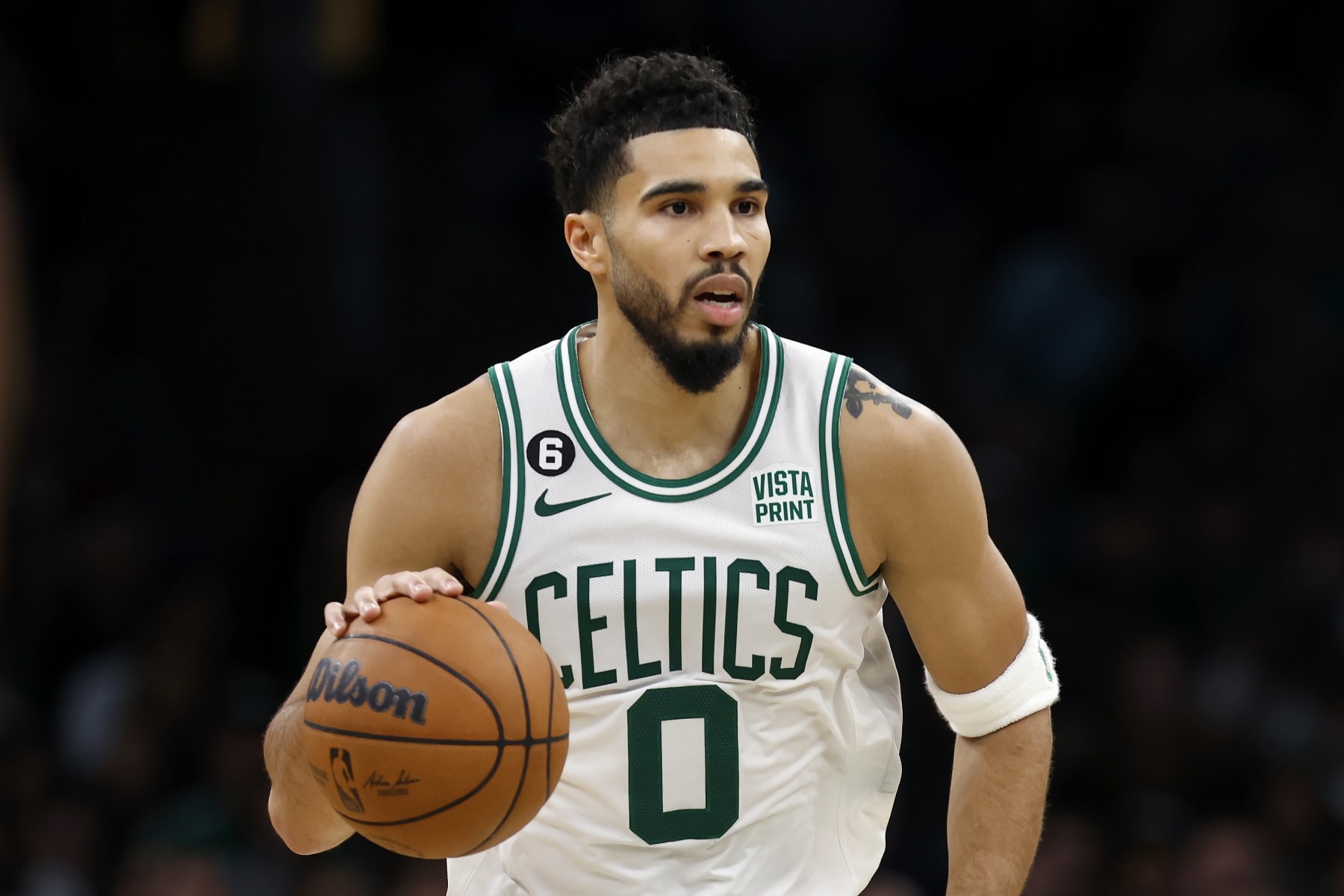 Boston Celtics' Jayson Tatum plays against the Chicago Bulls during the second half of an NBA basketball game, Friday, Nov 4, 2022, in Boston. (AP Photo/Michael Dwyer)