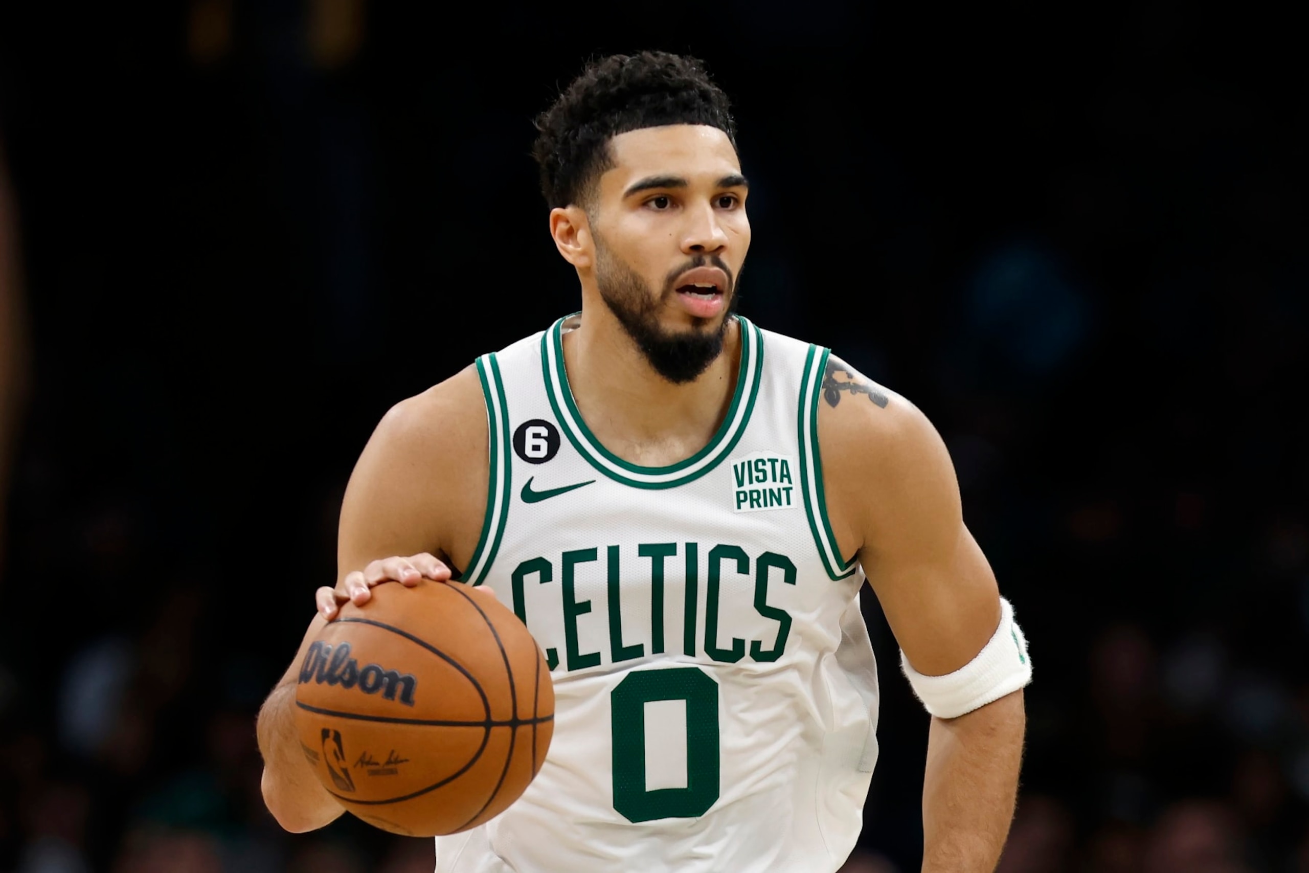 Boston Celtics' Jayson Tatum plays against the Chicago Bulls during the second half of an NBA basketball game, Friday, Nov 4, 2022, in Boston. (AP Photo/Michael Dwyer)