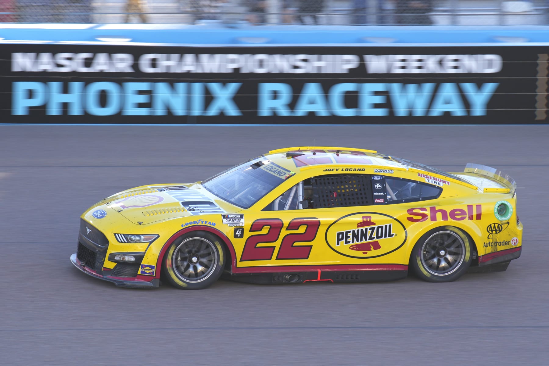 Joey Logano during the NASCAR Series auto race Sunday, Nov. 6, 2022, in Avondale, Ariz. (AP Photo/Rick Scuteri)