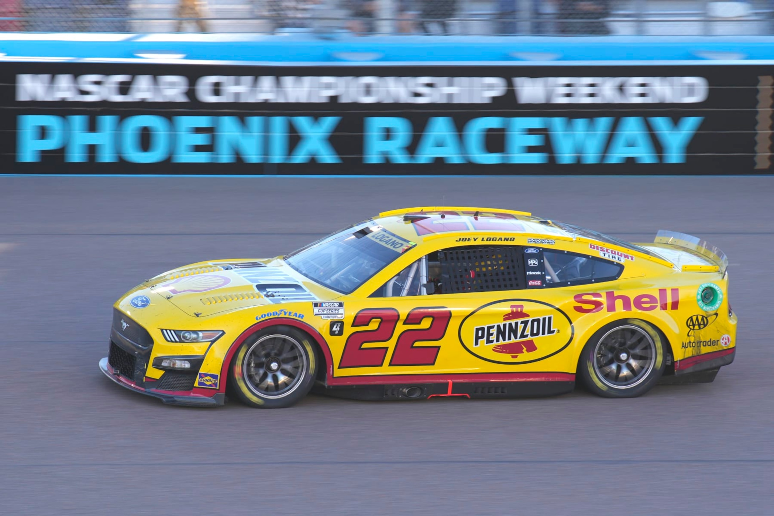 Joey Logano during the NASCAR Series auto race Sunday, Nov. 6, 2022, in Avondale, Ariz. (AP Photo/Rick Scuteri) Joey Logano during the NASCAR Series auto race Sunday, Nov. 6, 2022, in Avondale, Ariz. (AP Photo/Rick Scuteri)