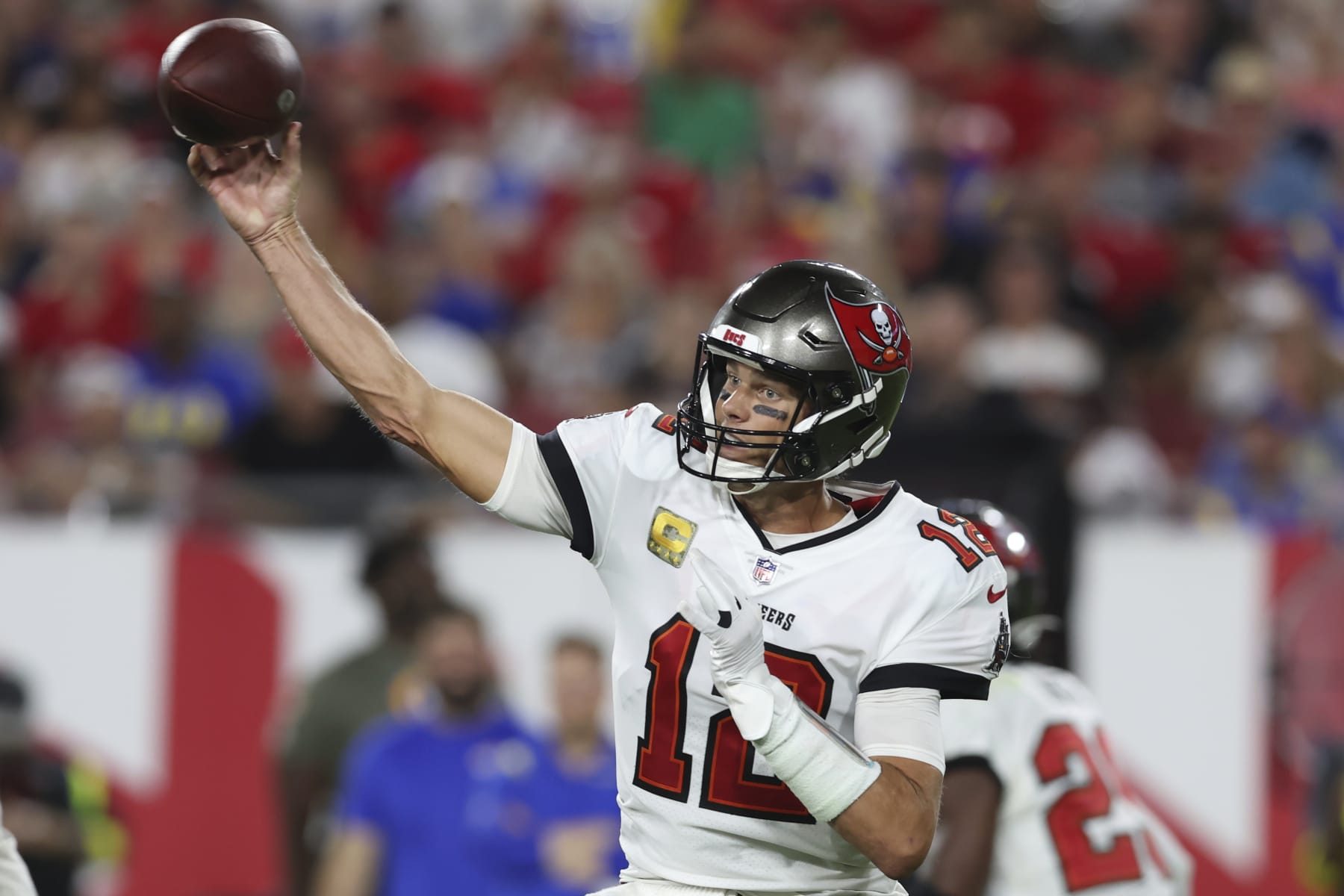 Tampa Bay Buccaneers quarterback Tom Brady during the second half of an NFL football game between the Los Angeles Rams and Tampa Bay Buccaneers, Sunday, Nov. 6, 2022, in Tampa, Fla. (AP Photo/Mark LoMoglio)
