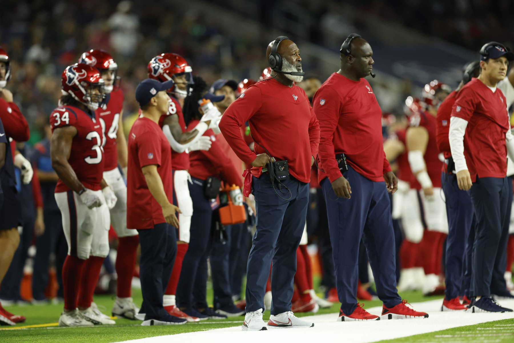 Houston Texans head coach Lovie Smith looks on from the sideline during an NFL Football game against the Philadelphia Eagles on Thursday, November 3, 2022, in Houston. (AP Photo/Matt Patterson)
