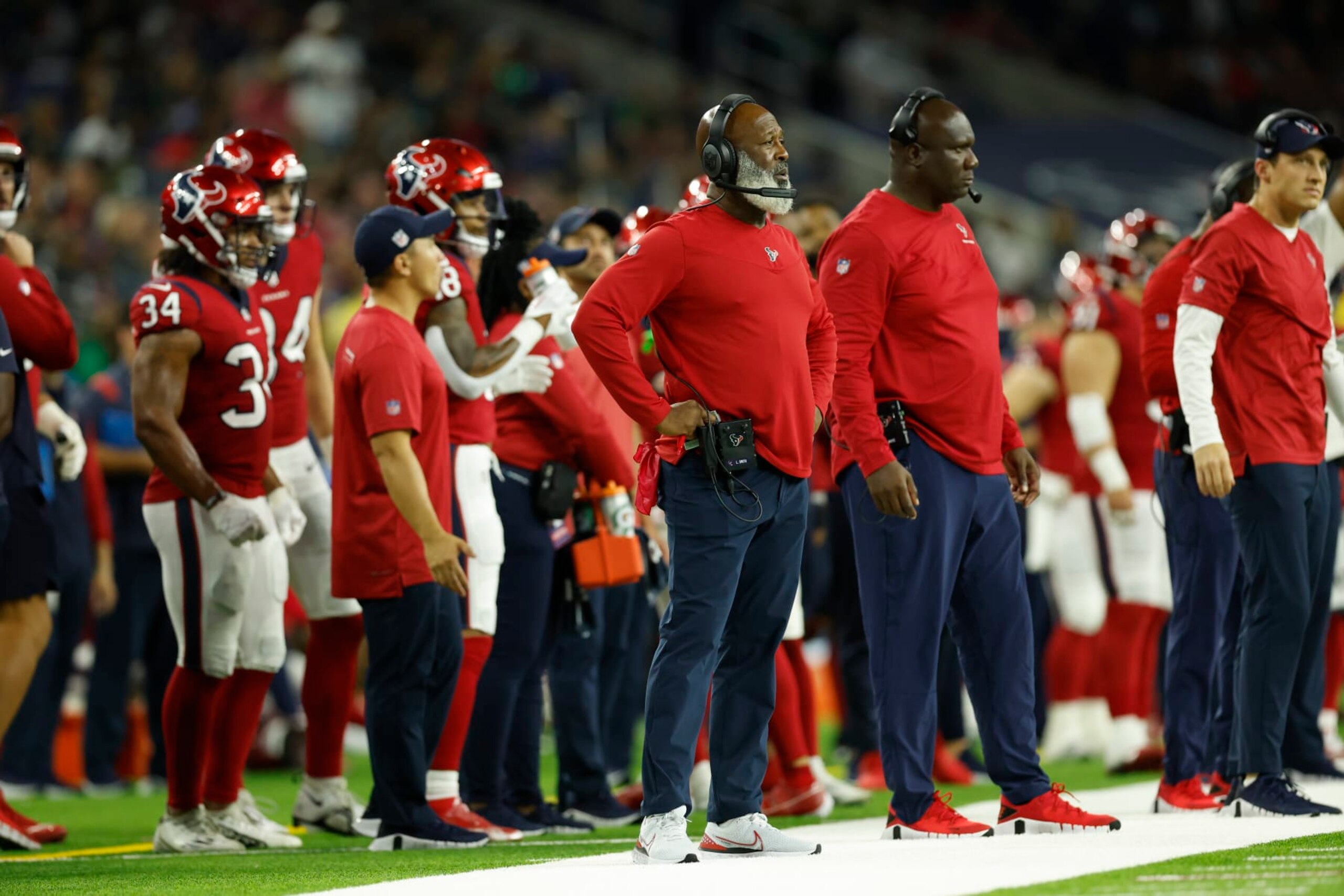 Houston Texans head coach Lovie Smith looks on from the sideline during an NFL Football game against the Philadelphia Eagles on Thursday, November 3, 2022, in Houston. (AP Photo/Matt Patterson) Houston Texans head coach Lovie Smith looks on from the sideline during an NFL Football game against the Philadelphia Eagles on Thursday, November 3, 2022, in Houston. (AP Photo/Matt Patterson)