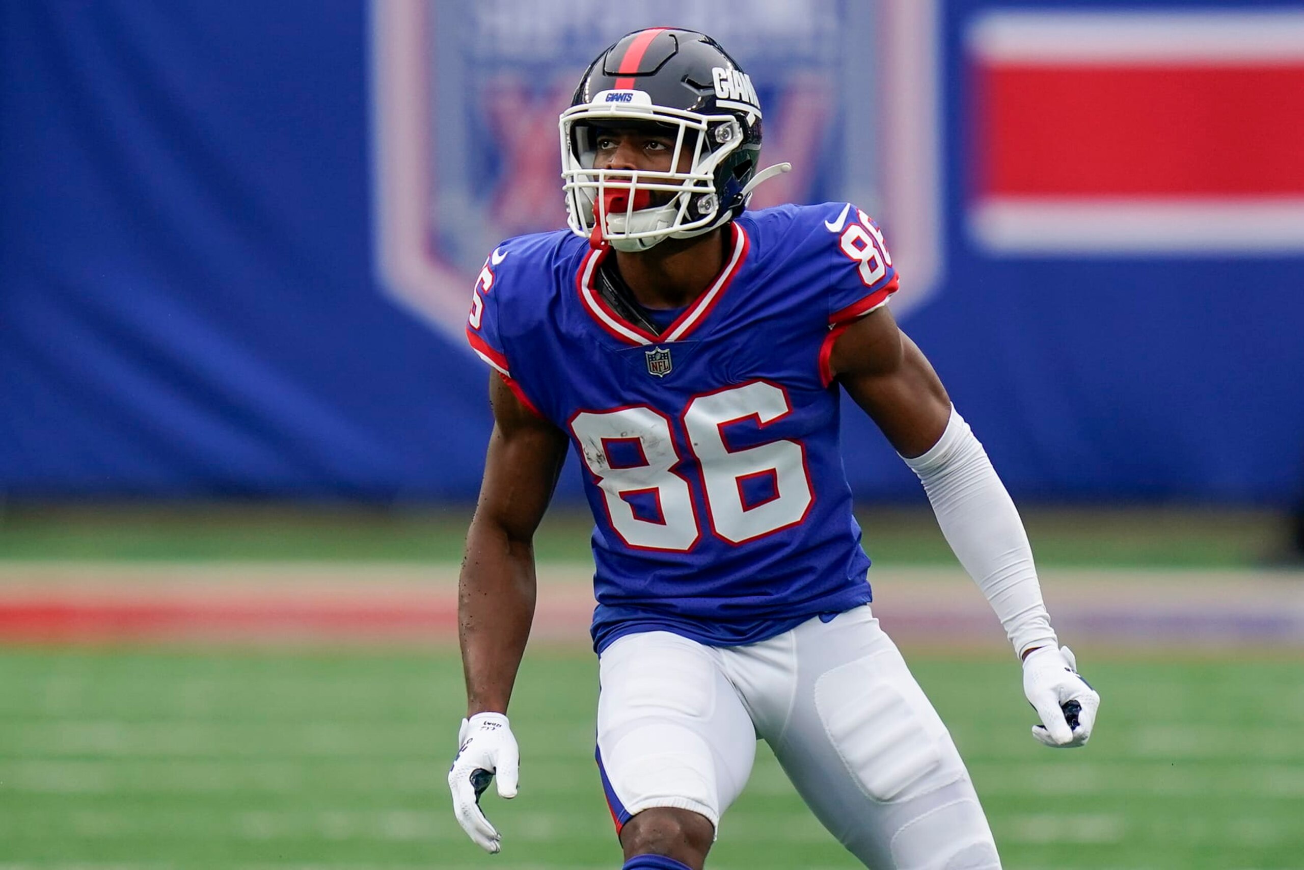 New York Giants wide receiver Darius Slayton (86) during the fourth quarter of an NFL football game against the Chicago Bears, Sunday, Oct. 2, 2022, in East Rutherford, N.J. (AP Photo/Seth Wenig)