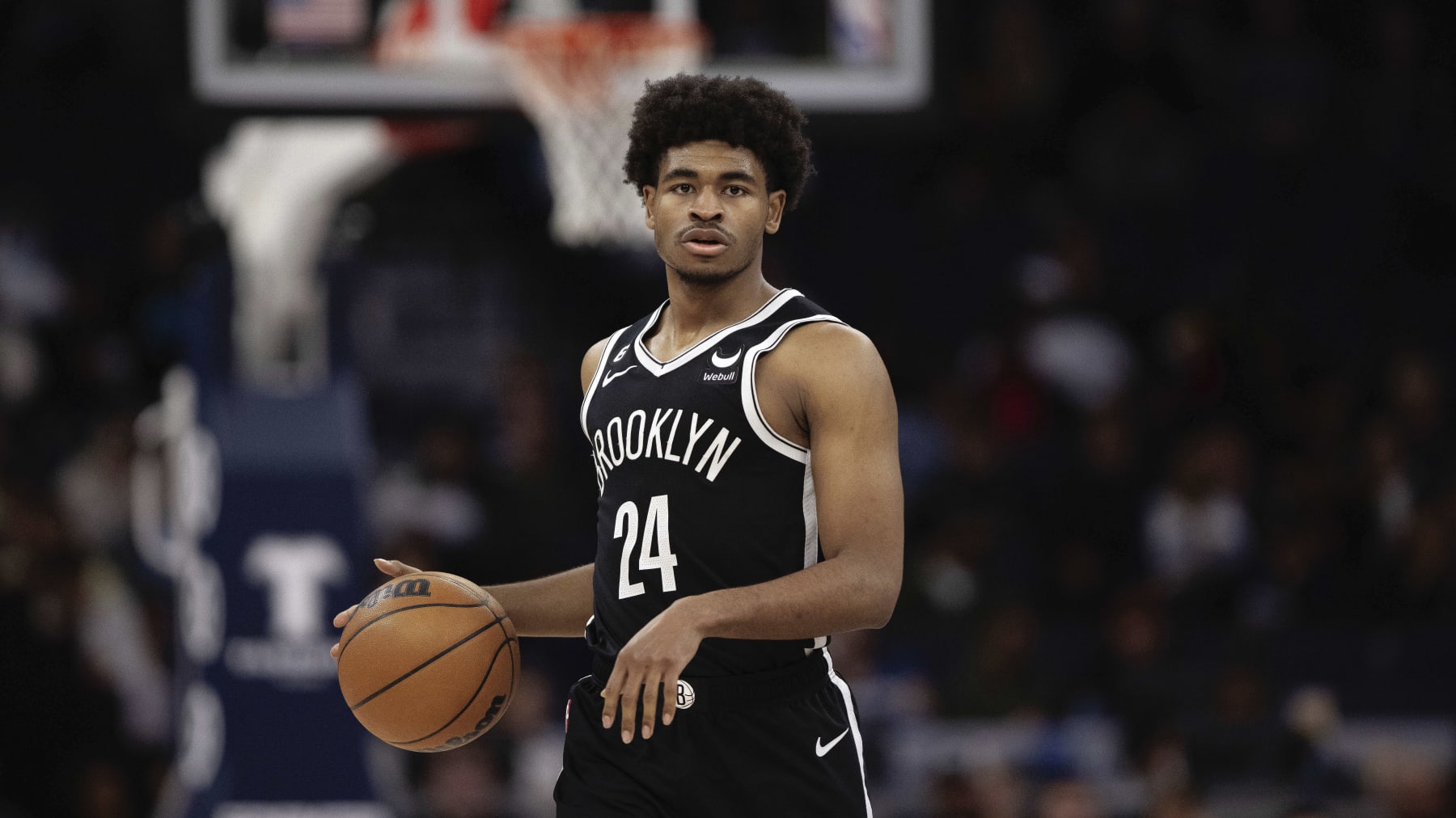 Brooklyn Nets guard Cam Thomas (24) handles the ball during the second half of a preseason NBA basketball game against the Minnesota Timberwolves, Friday, Oct. 14, 2022, in Minneapolis. Brooklyn won 112-102. (AP Photo/Stacy Bengs)