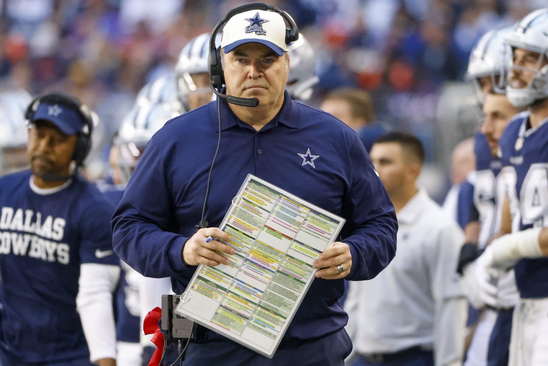 Dallas Cowboys head coach Mike McCarthy watches during the first half of an NFL football game against the Chicago Bears Sunday, Oct. 30, 2022, in Arlington, Texas. (AP Photo/Ron Jenkins) Dallas Cowboys head coach Mike McCarthy watches during the first half of an NFL football game against the Chicago Bears Sunday, Oct. 30, 2022, in Arlington, Texas. (AP Photo/Ron Jenkins)