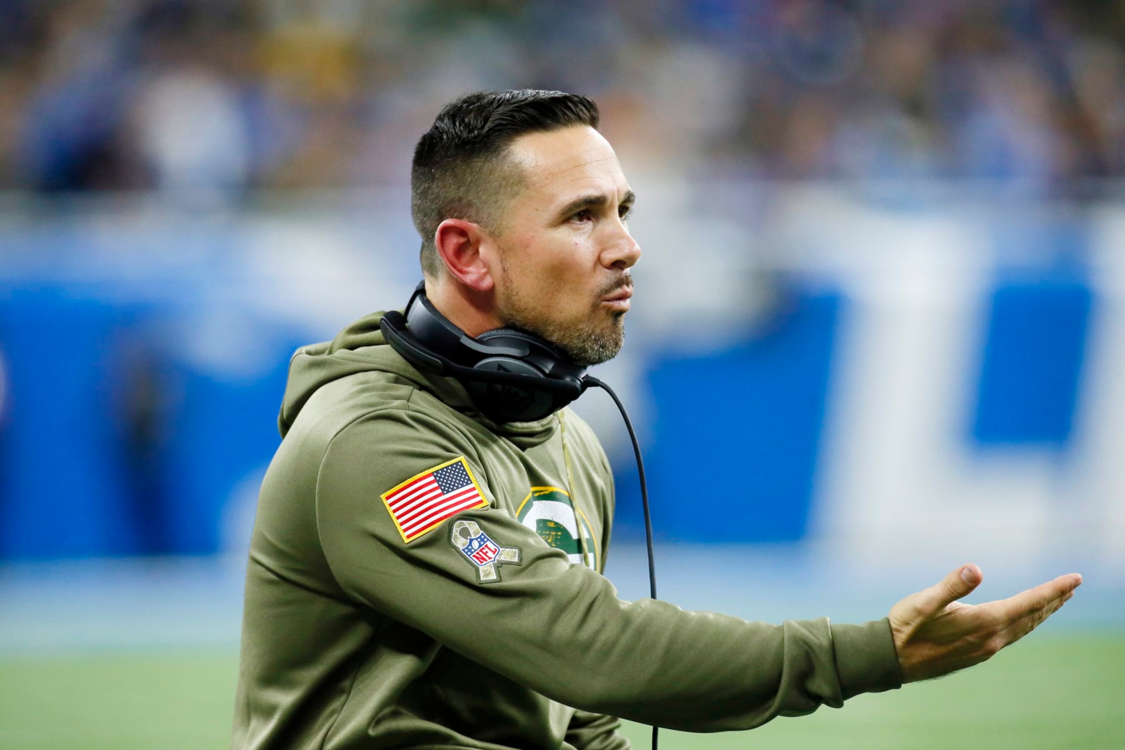 Green Bay Packers head coach Matt LaFleur on the sideline during the second half of an NFL football game against the Detroit Lions, Sunday, Nov. 6, 2022, in Detroit. (AP Photo/Duane Burleson) Green Bay Packers head coach Matt LaFleur on the sideline during the second half of an NFL football game against the Detroit Lions, Sunday, Nov. 6, 2022, in Detroit. (AP Photo/Duane Burleson)