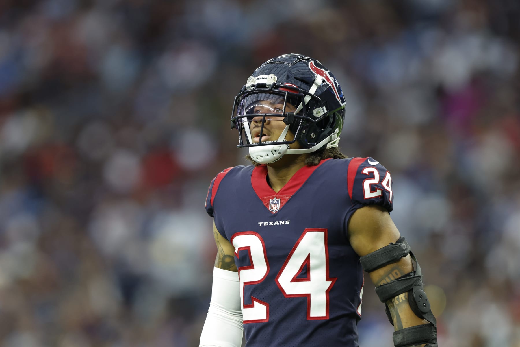 Houston Texans defensive back Derek Stingley Jr. (24) during an NFL football game against the Tennessee Titans on Sunday, October 30, 2022, in Houston. (AP Photo/Matt Patterson)