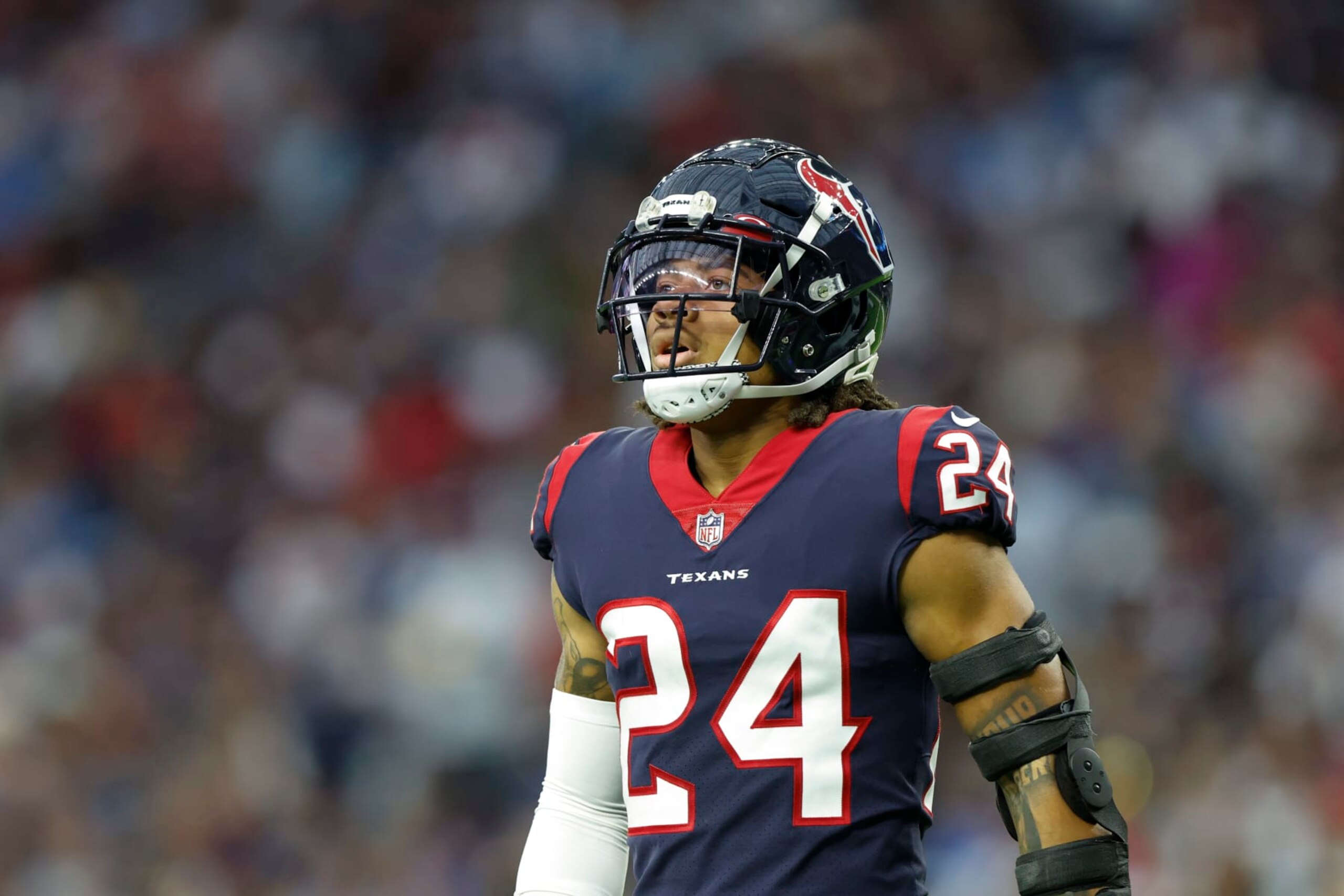 Houston Texans defensive back Derek Stingley Jr. (24) during an NFL football game against the Tennessee Titans on Sunday, October 30, 2022, in Houston. (AP Photo/Matt Patterson)