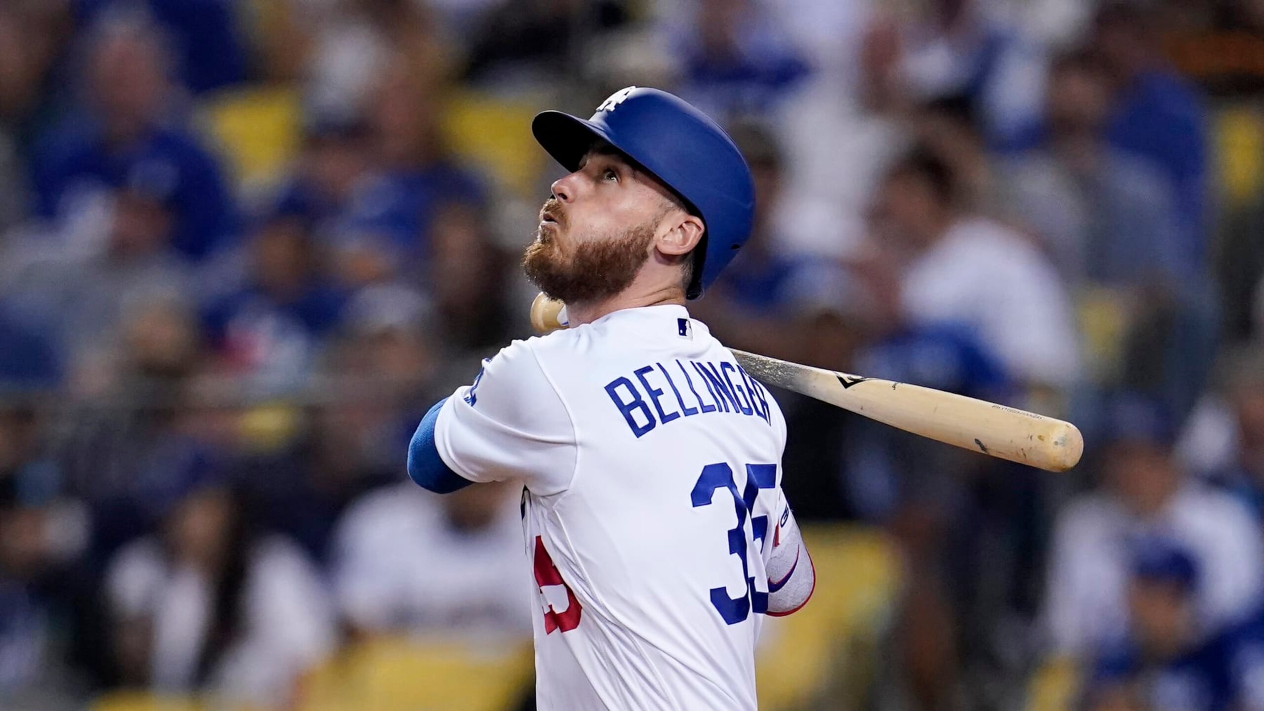 Los Angeles Dodgers' Cody Bellinger bats during the sixth inning in Game 1 of a baseball NL Division Series against the San Diego Padres Tuesday, Oct. 11, 2022, in Los Angeles. (AP Photo/Marcio Jose Sanchez)