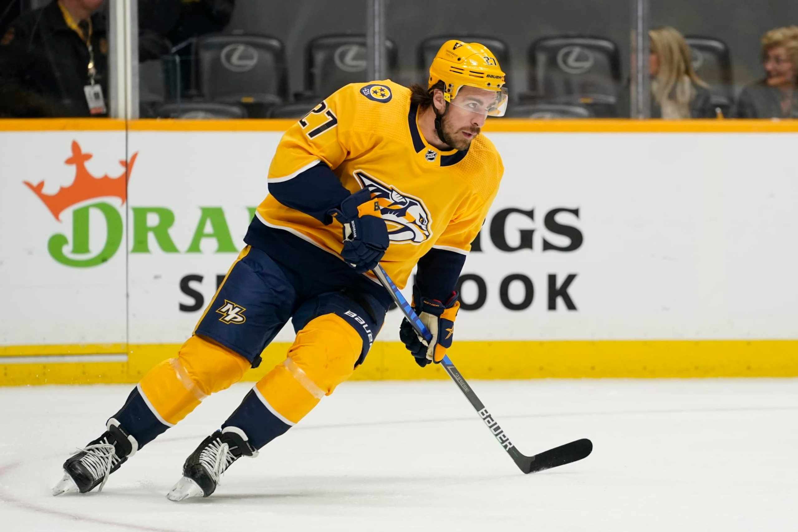 Nashville Predators' Ryan McDonagh (27) plays against the St. Louis Blues in the first period of an NHL hockey game Thursday, Oct. 27, 2022, in Nashville, Tenn. (AP Photo/Mark Humphrey) Nashville Predators' Ryan McDonagh (27) plays against the St. Louis Blues in the first period of an NHL hockey game Thursday, Oct. 27, 2022, in Nashville, Tenn. (AP Photo/Mark Humphrey)