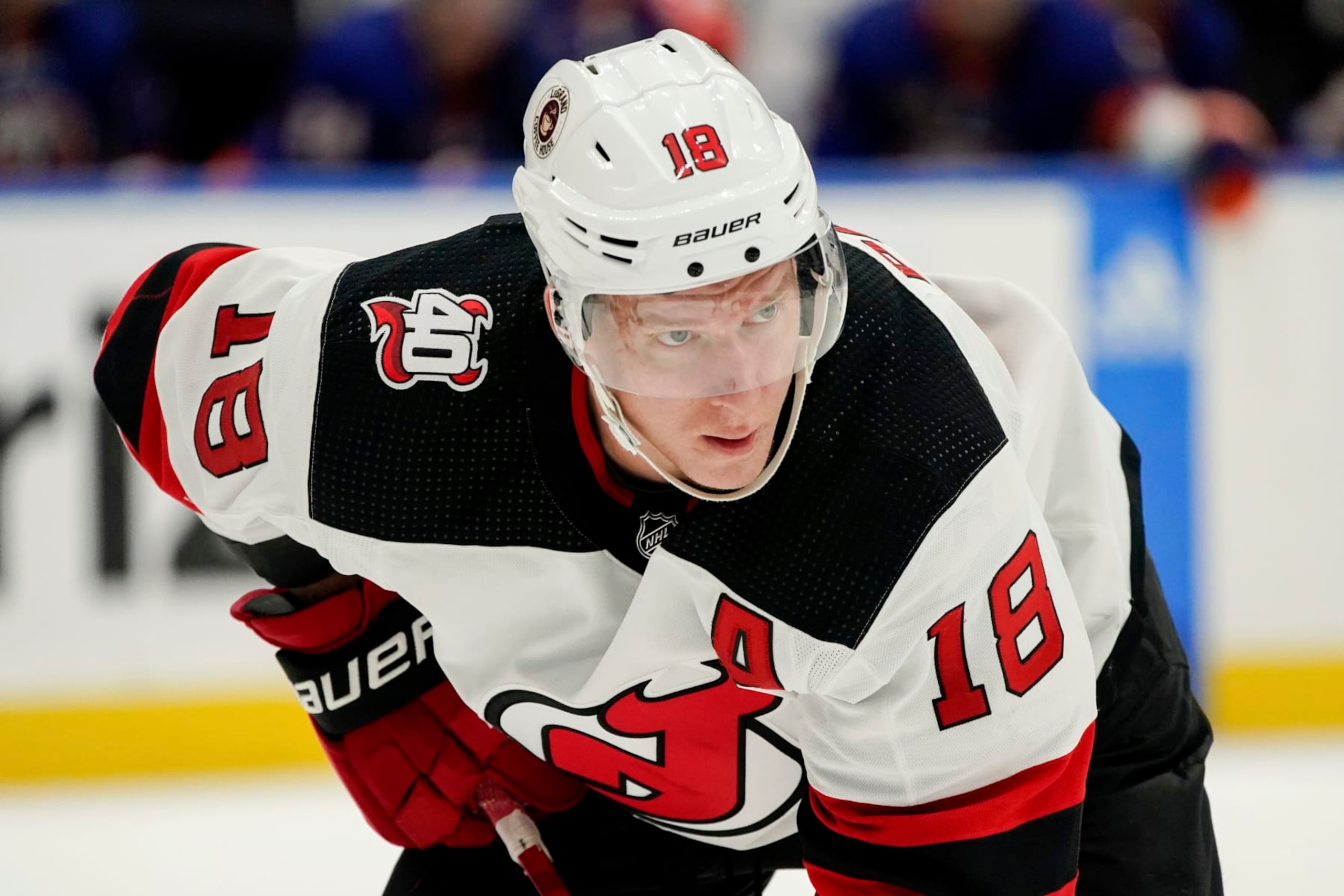 New Jersey Devils left wing Ondrej Palat during an NHL hockey game against the New York Islanders, Thursday, Oct. 20, 2022, in Elmont, N.Y. The Devils won 4-1. (AP Photo/Julia Nikhinson) New Jersey Devils left wing Ondrej Palat during an NHL hockey game against the New York Islanders, Thursday, Oct. 20, 2022, in Elmont, N.Y. The Devils won 4-1. (AP Photo/Julia Nikhinson)