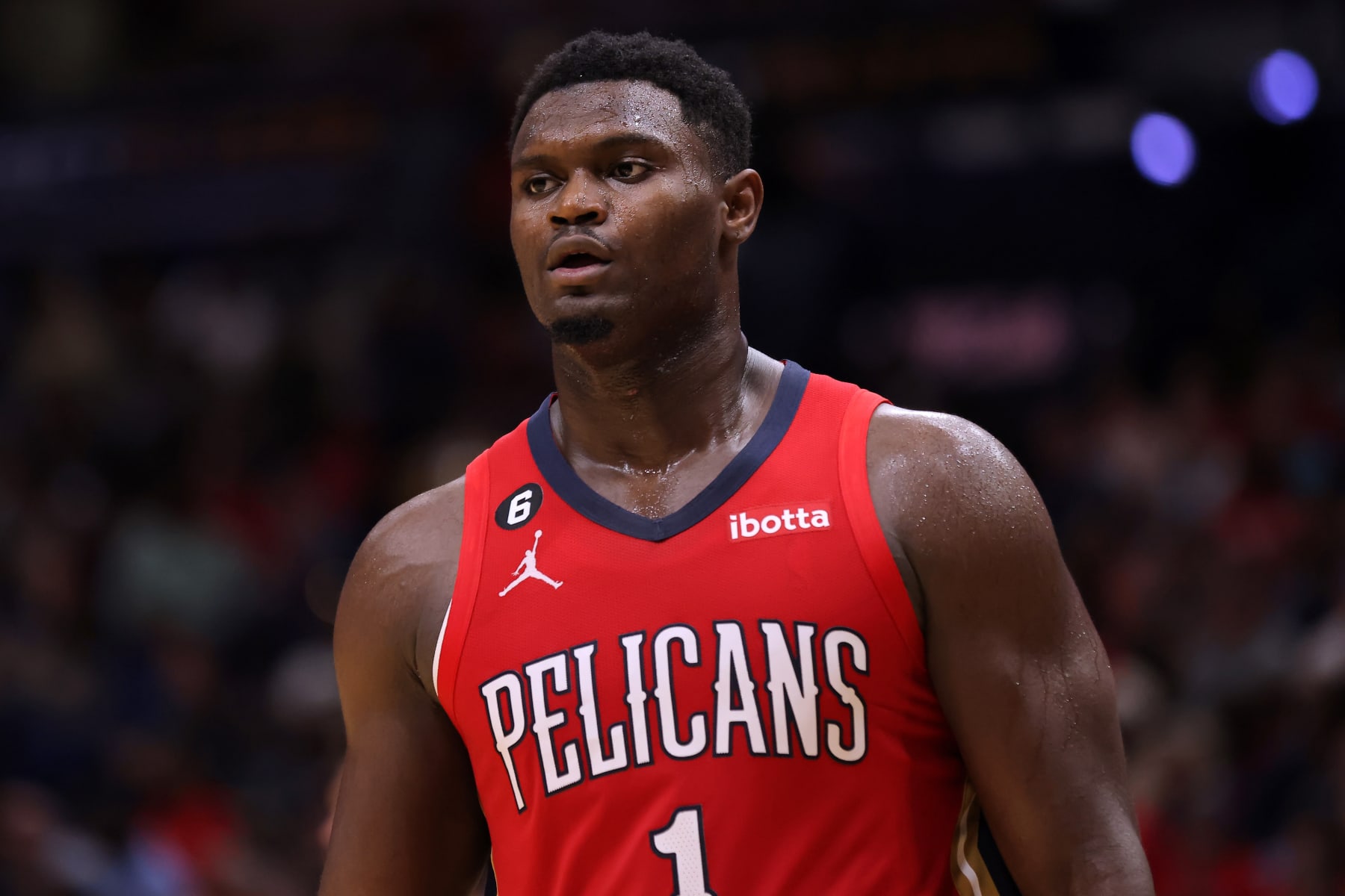 NEW ORLEANS, LOUISIANA - NOVEMBER 04: Zion Williamson #1 of the New Orleans Pelicans reacts against the Golden State Warriors during a game at the Smoothie King Center on November 04, 2022 in New Orleans, Louisiana. NOTE TO USER: User expressly acknowledges and agrees that, by downloading and or using this Photograph, user is consenting to the terms and conditions of the Getty Images License Agreement. (Photo by Jonathan Bachman/Getty Images)