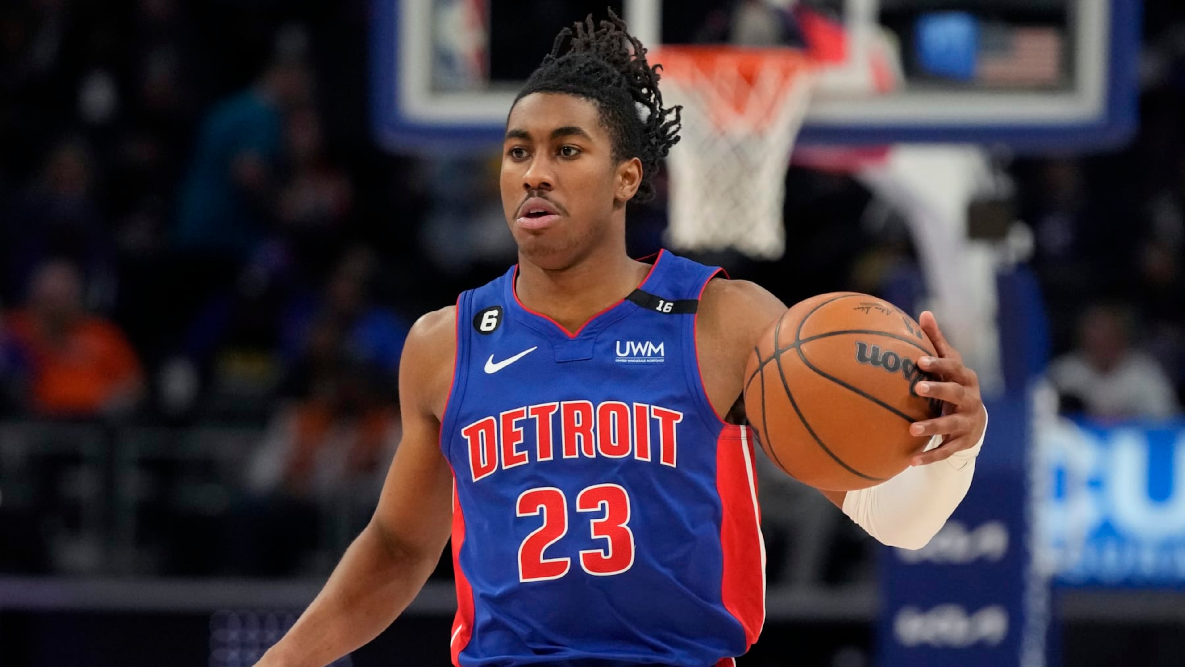 Detroit Pistons guard Jaden Ivey plays during the second half of an NBA basketball game, Monday, Nov. 7, 2022, in Detroit. (AP Photo/Carlos Osorio) Detroit Pistons guard Jaden Ivey plays during the second half of an NBA basketball game, Monday, Nov. 7, 2022, in Detroit. (AP Photo/Carlos Osorio)