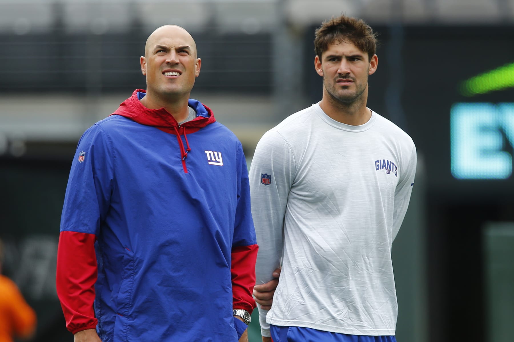 Mike Kafka (left) has helped Daniel Jones (right) have his best season in five years. 