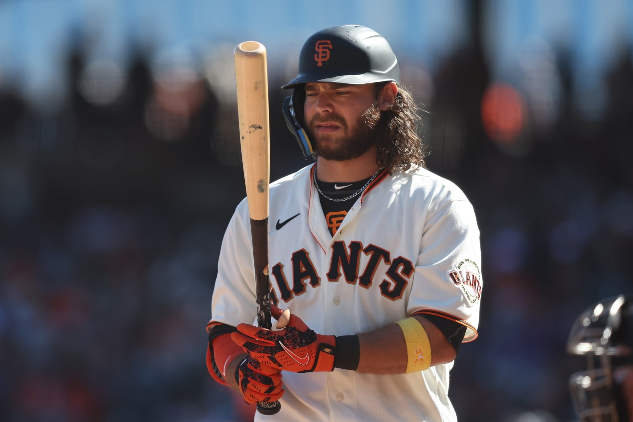 SAN FRANCISCO, CALIFORNIA - OCTOBER 02: Brandon Crawford #35 of the San Francisco Giants looks on while at bat against the Arizona Diamondbacks at Oracle Park on October 02, 2022 in San Francisco, California. (Photo by Lachlan Cunningham/Getty Images) SAN FRANCISCO, CALIFORNIA - OCTOBER 02: Brandon Crawford #35 of the San Francisco Giants looks on while at bat against the Arizona Diamondbacks at Oracle Park on October 02, 2022 in San Francisco, California. (Photo by Lachlan Cunningham/Getty Images)