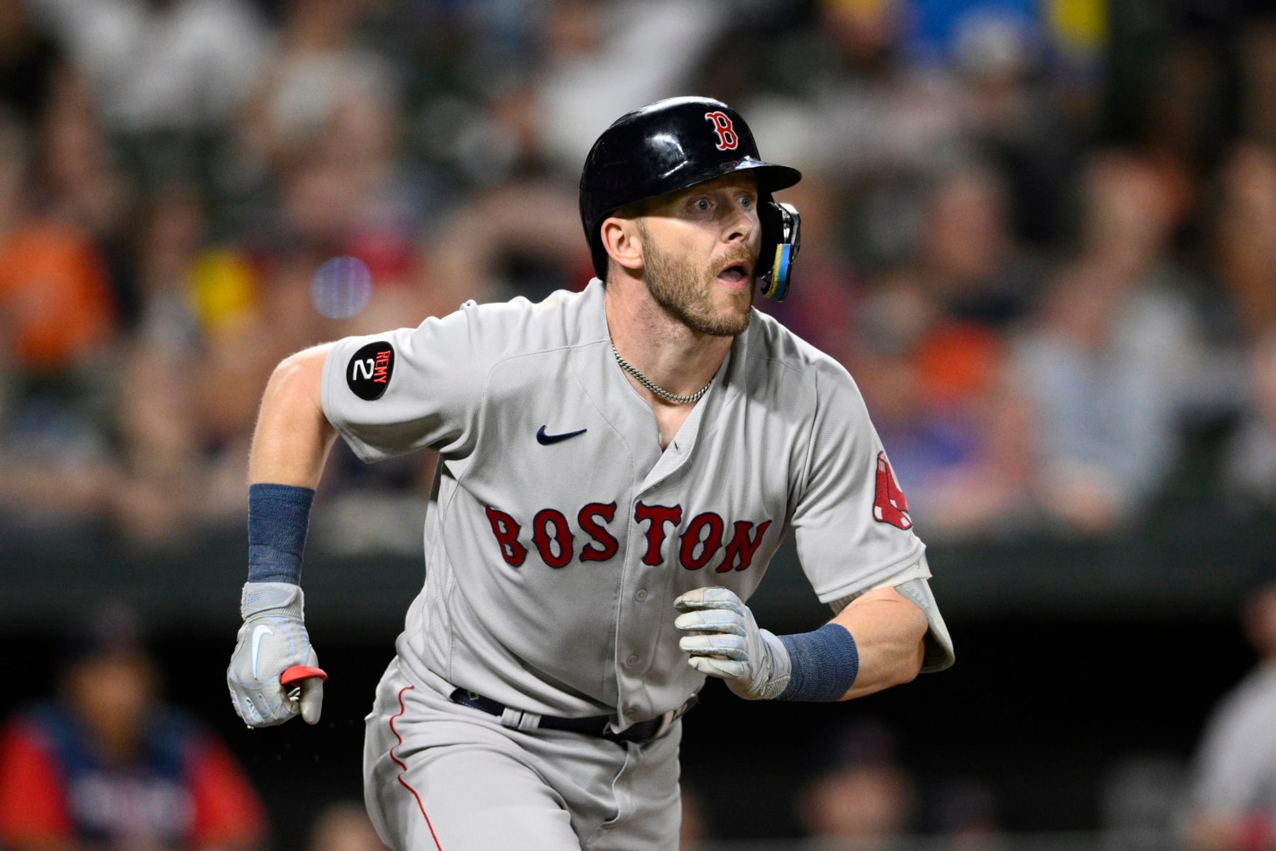 Boston Red Sox's Trevor Story in action during a baseball game against the Baltimore Orioles, Friday, Sept. 9, 2022, in Baltimore. (AP Photo/Nick Wass)