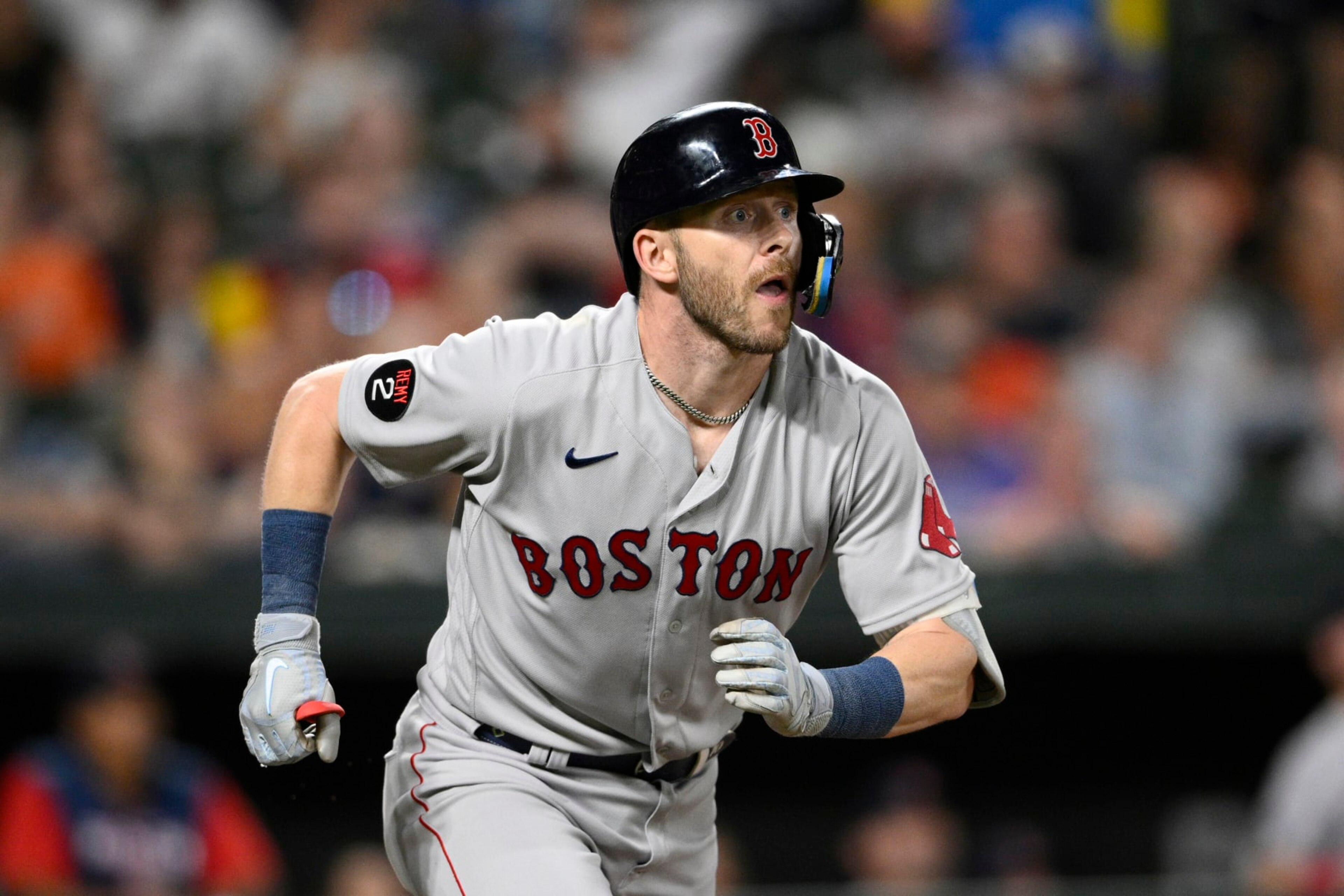 Boston Red Sox's Trevor Story in action during a baseball game against the Baltimore Orioles, Friday, Sept. 9, 2022, in Baltimore. (AP Photo/Nick Wass)