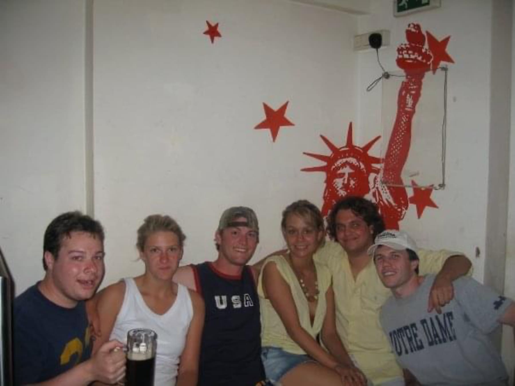 Bryan Goldberg, Brandon Cook, Zander Freund and Dave Finocchio with fellow soccer fans in Germany during the 2006 World Cup.