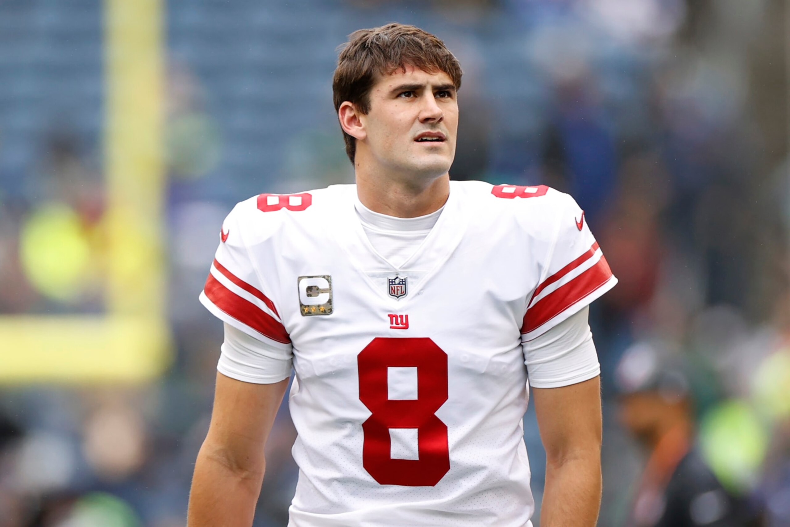 SEATTLE, WASHINGTON - OCTOBER 30: Daniel Jones #8 of the New York Giants warms up against the Seattle Seahawks at Lumen Field on October 30, 2022 in Seattle, Washington. (Photo by Steph Chambers/Getty Images) SEATTLE, WASHINGTON - OCTOBER 30: Daniel Jones #8 of the New York Giants warms up against the Seattle Seahawks at Lumen Field on October 30, 2022 in Seattle, Washington. (Photo by Steph Chambers/Getty Images)