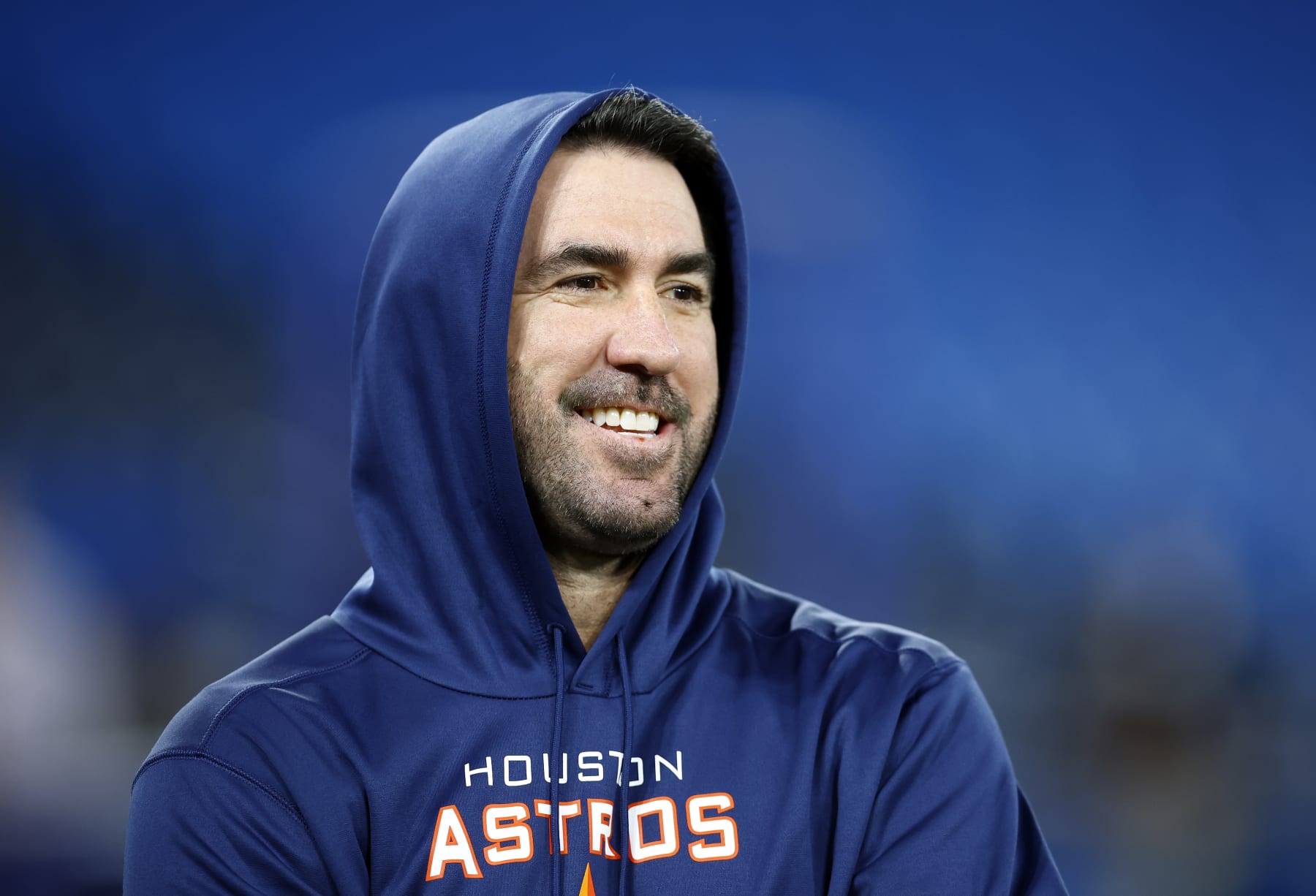 TORONTO, ON - APRIL 29:  Justin Verlander #35 of the Houston Astros looks on during batting practice prior to a MLB game against the Toronto Blue Jays at Rogers Centre on April 29, 2022 in Toronto, Ontario, Canada.  (Photo by Vaughn Ridley/Getty Images)