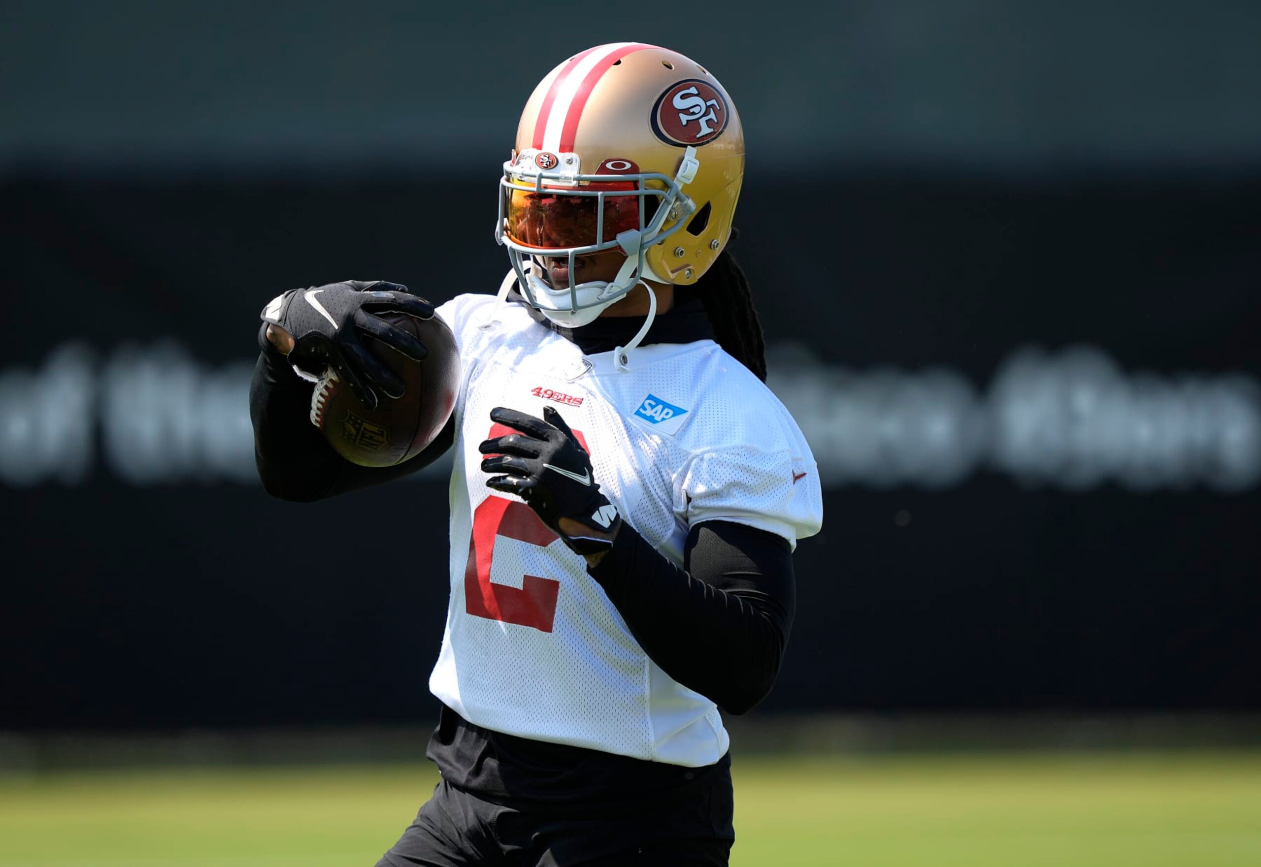 SANTA CLARA, CALIFORNIA - JULY 31: Jason Verrett #2 of the San Francisco 49ers works out during training camp at SAP Performance Facility on July 31, 2021 in Santa Clara, California. (Photo by Thearon W. Henderson/Getty Images)