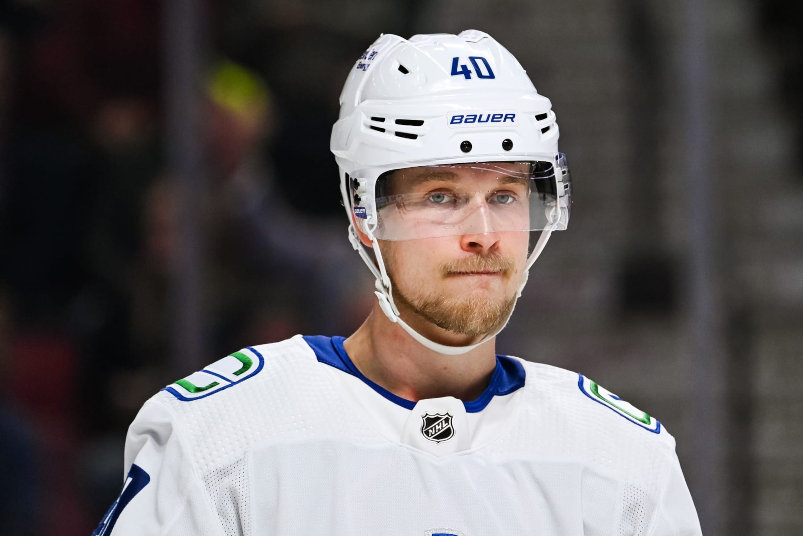 MONTREAL, QC - NOVEMBER 09: Look on Vancouver Canucks center Elias Pettersson (40) during the Vancouver Canucks versus the Montreal Canadiens game on November 09, 2022, at Bell Centre in Montreal, QC (Photo by David Kirouac/Icon Sportswire via Getty Images) MONTREAL, QC - NOVEMBER 09: Look on Vancouver Canucks center Elias Pettersson (40) during the Vancouver Canucks versus the Montreal Canadiens game on November 09, 2022, at Bell Centre in Montreal, QC (Photo by David Kirouac/Icon Sportswire via Getty Images)