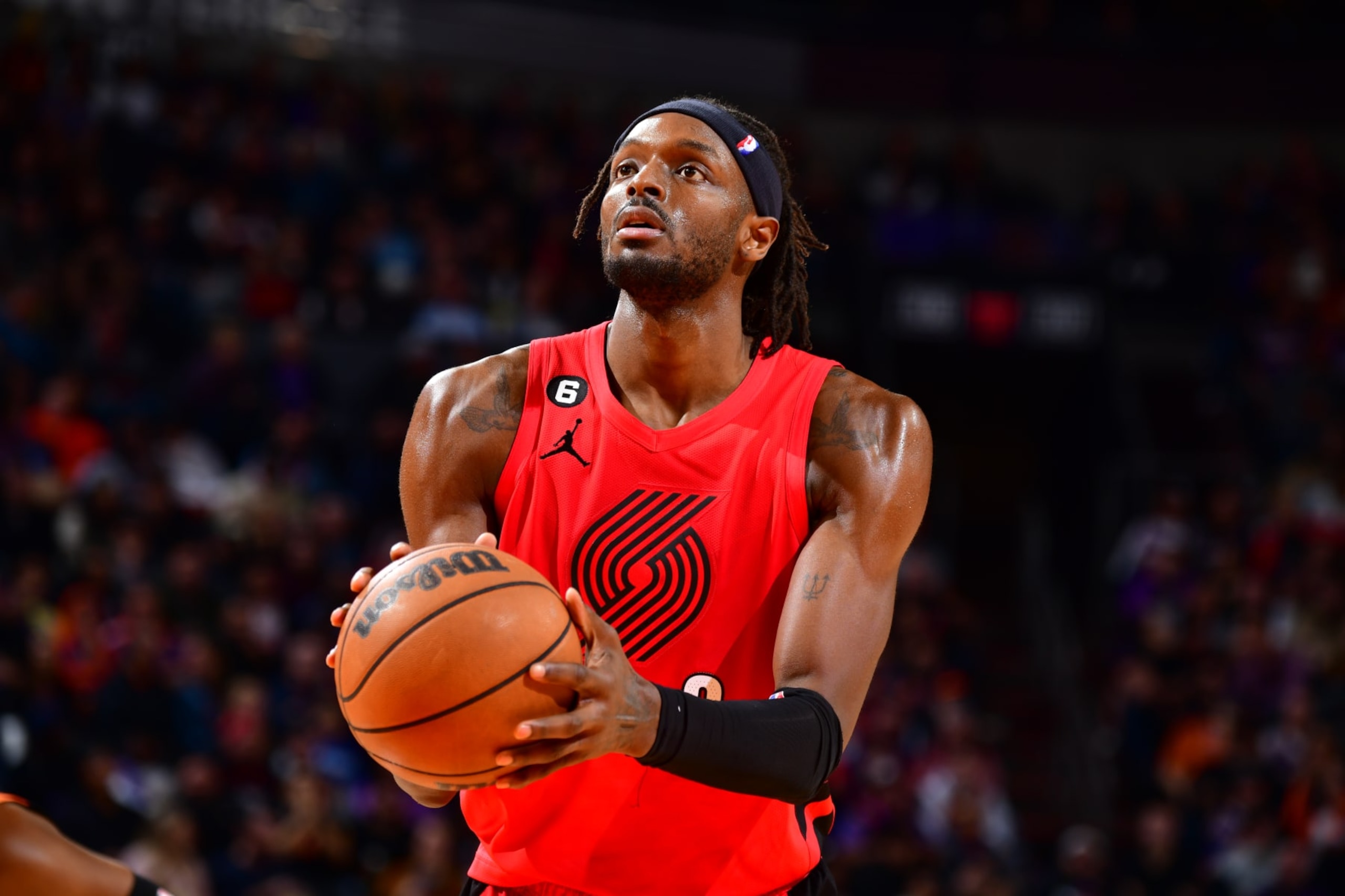 PHOENIX, AZ - NOVEMBER 4: Jerami Grant #9 of the Portland Trail Blazers prepares to shoot a free throw during the game against the Phoenix Suns on November 4, 2022 at Footprint Center in Phoenix, Arizona. NOTE TO USER: User expressly acknowledges and agrees that, by downloading and or using this photograph, user is consenting to the terms and conditions of the Getty Images License Agreement. Mandatory Copyright Notice: Copyright 2022 NBAE (Photo by Barry Gossage/NBAE via Getty Images) PHOENIX, AZ - NOVEMBER 4: Jerami Grant #9 of the Portland Trail Blazers prepares to shoot a free throw during the game against the Phoenix Suns on November 4, 2022 at Footprint Center in Phoenix, Arizona. NOTE TO USER: User expressly acknowledges and agrees that, by downloading and or using this photograph, user is consenting to the terms and conditions of the Getty Images License Agreement. Mandatory Copyright Notice: Copyright 2022 NBAE (Photo by Barry Gossage/NBAE via Getty Images)